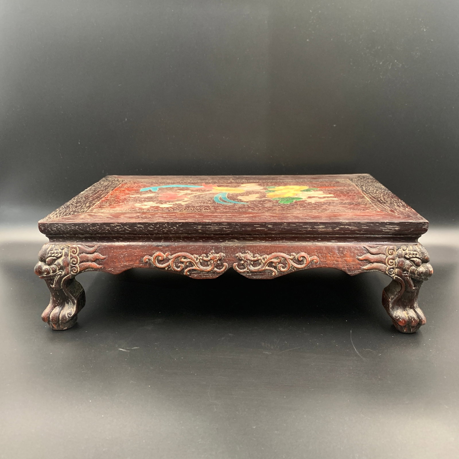 ZITAN-STYLE HARDWOOD DISPLAY STAND WITH INLAID: Republic Period; Long: 15.5 inch; Width: 10 inch; High: 4.8 inch; ;Wooden base for picture and display only.