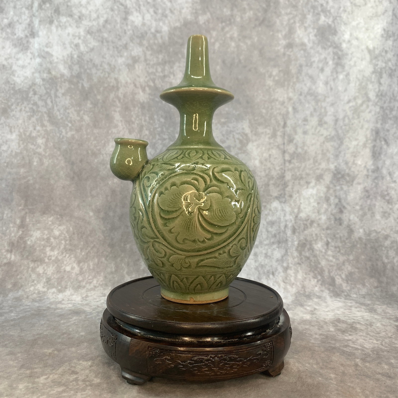CELADON CARVED OLD PORCELAIN WATER VESSEL