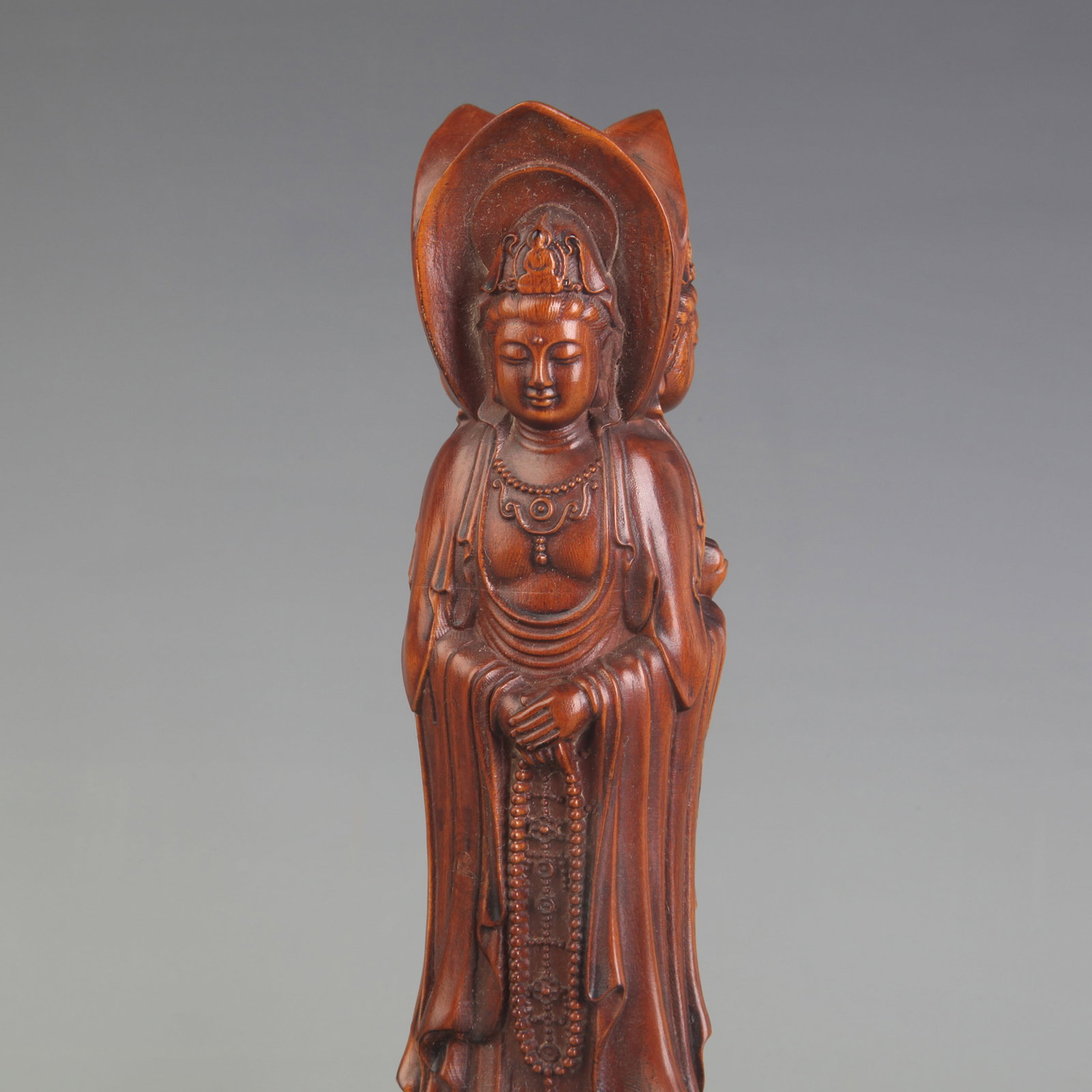 THREE-FACED GUANYIN WOOD STATUE - 2