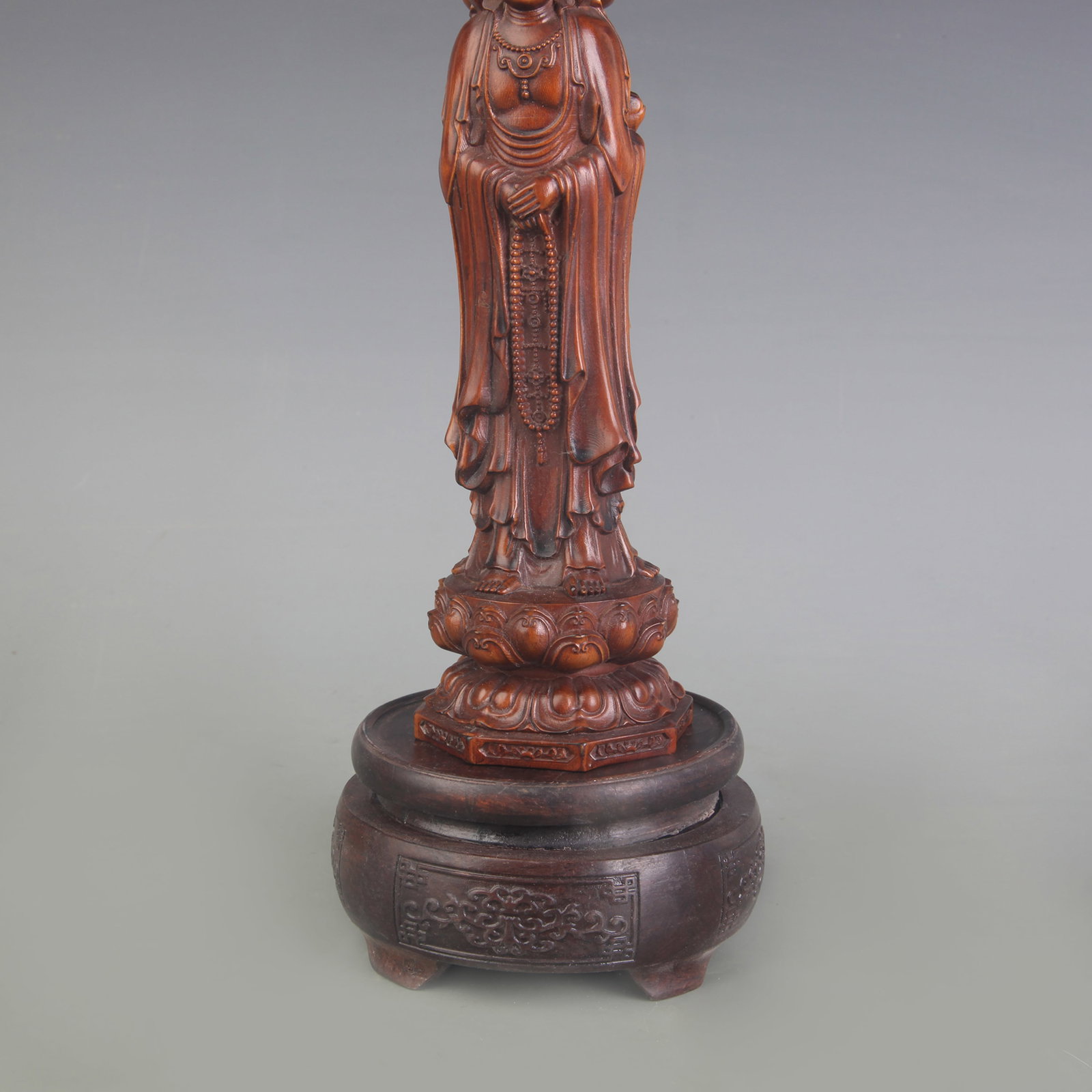 THREE-FACED GUANYIN WOOD STATUE - 3