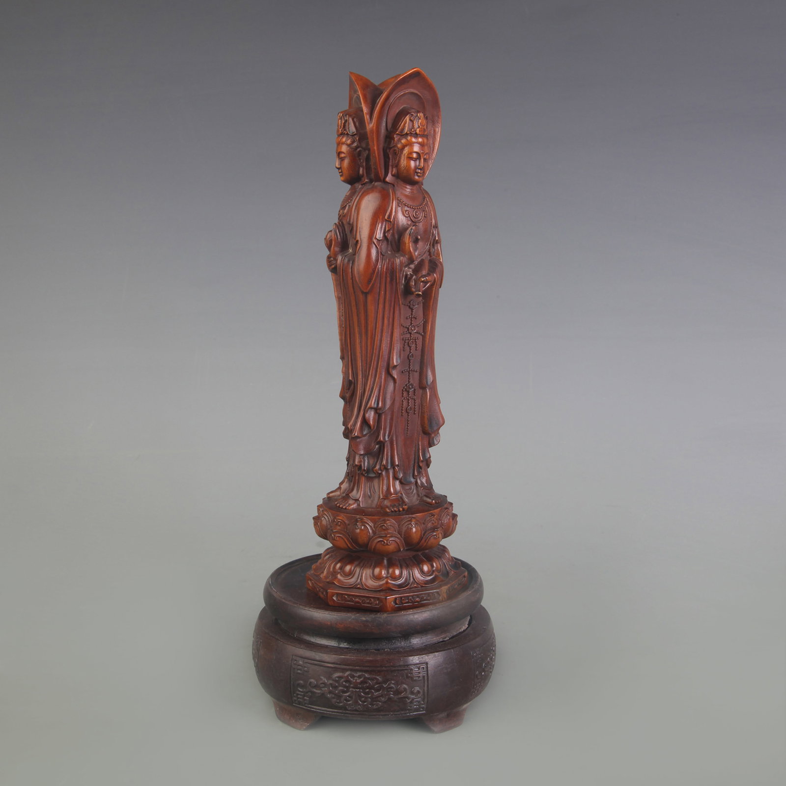 THREE-FACED GUANYIN WOOD STATUE - 4
