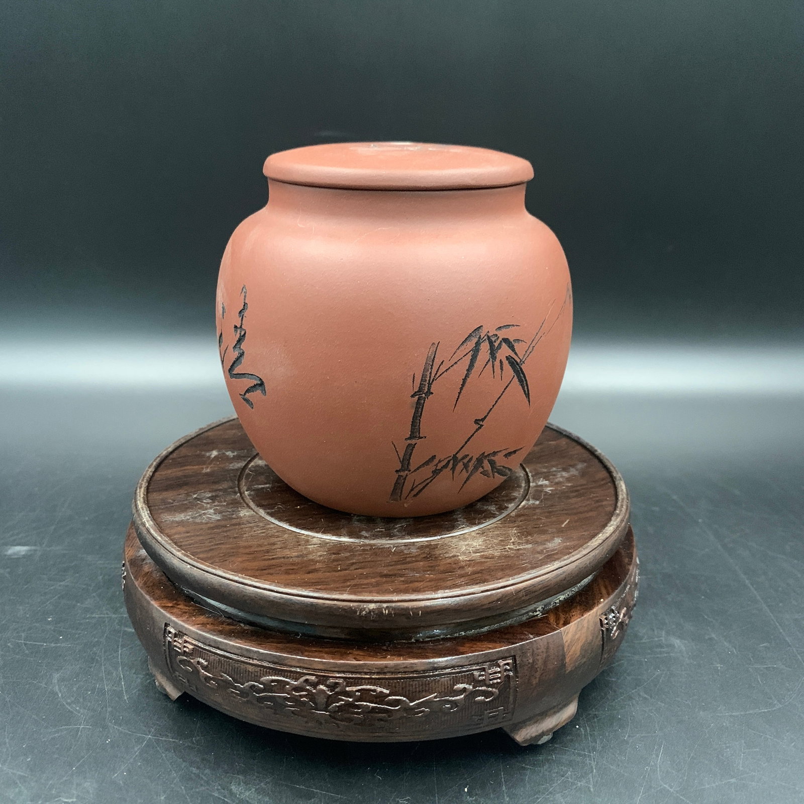 YIXING ZISHA "BAMBOO PATTERN" TEA JAR - 4