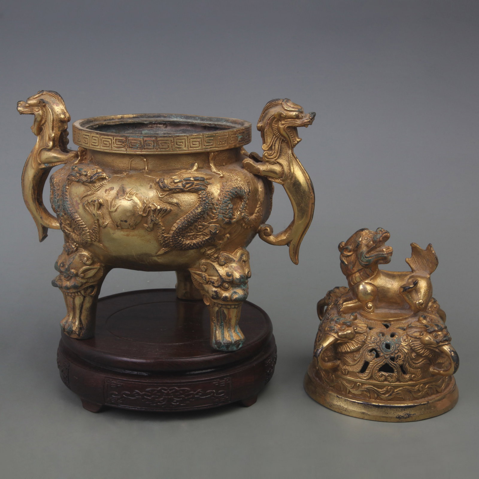 A FINE DRAGON PATTERN THREE FOOT INCENSE BURNER - 2