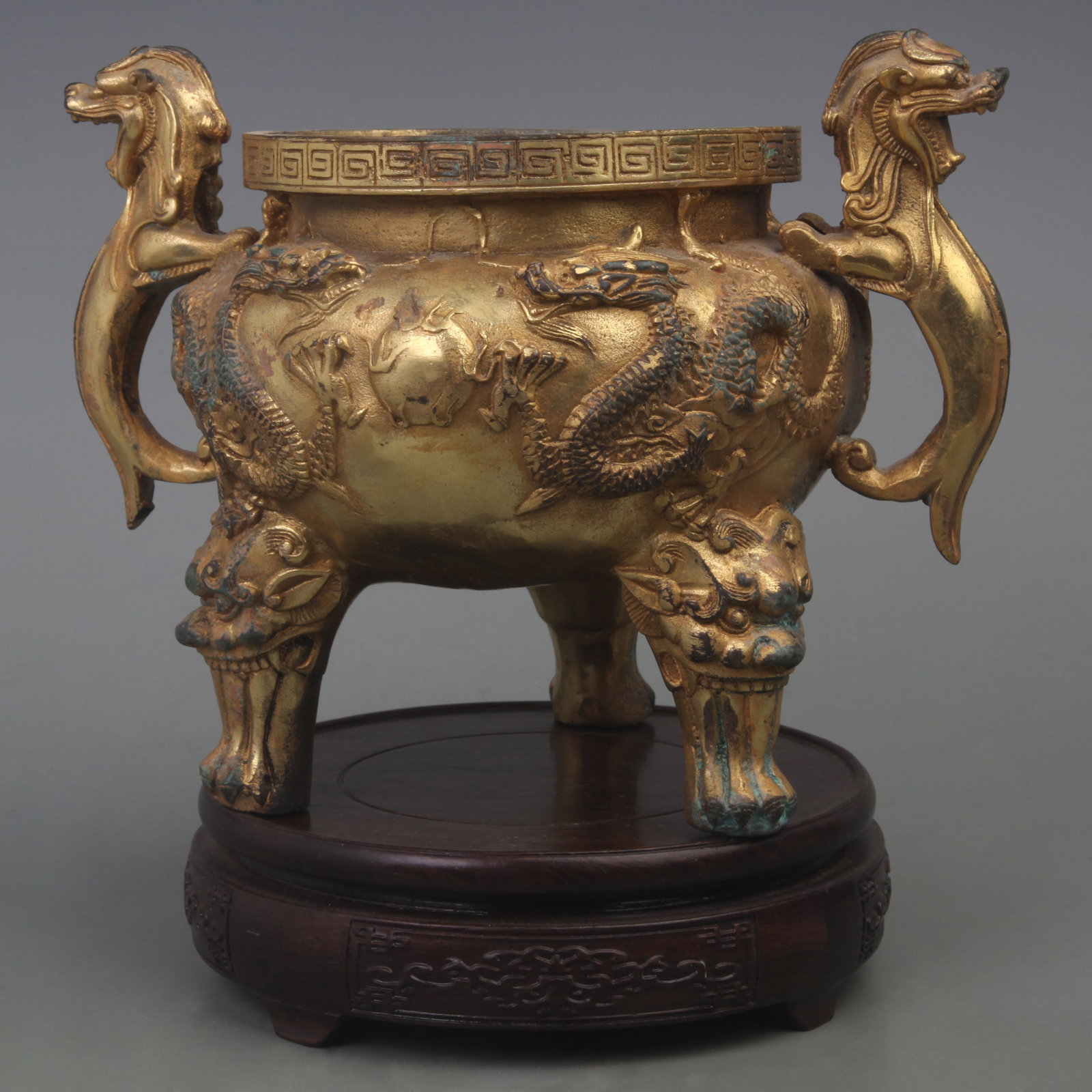 A FINE DRAGON PATTERN THREE FOOT INCENSE BURNER - 3