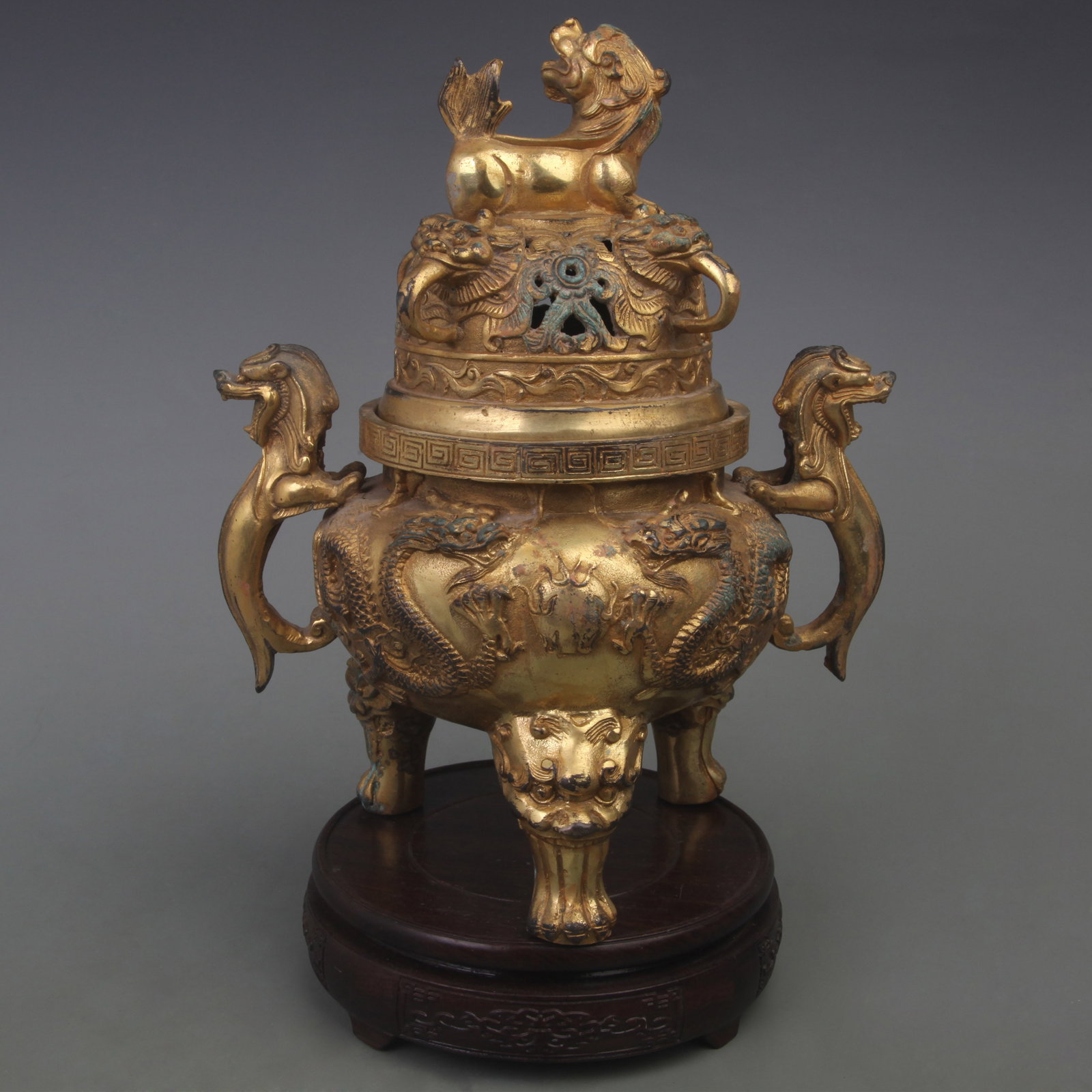 A FINE DRAGON PATTERN THREE FOOT INCENSE BURNER - 4