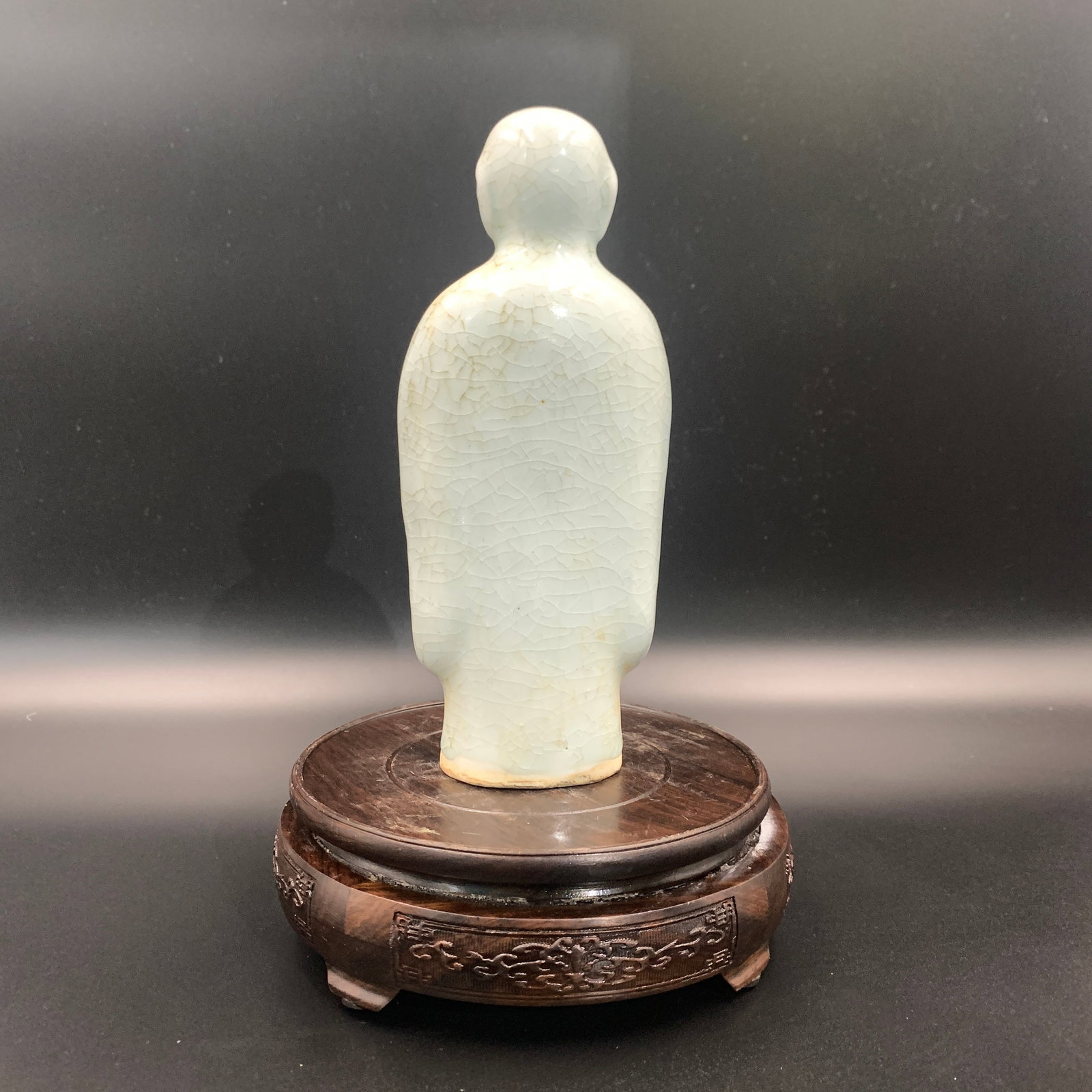 CELADON COLOR GLAZED STANDING MONK STATUE - 3