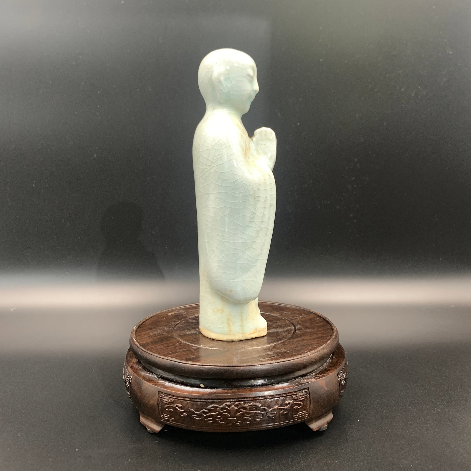 CELADON COLOR GLAZED STANDING MONK STATUE - 4