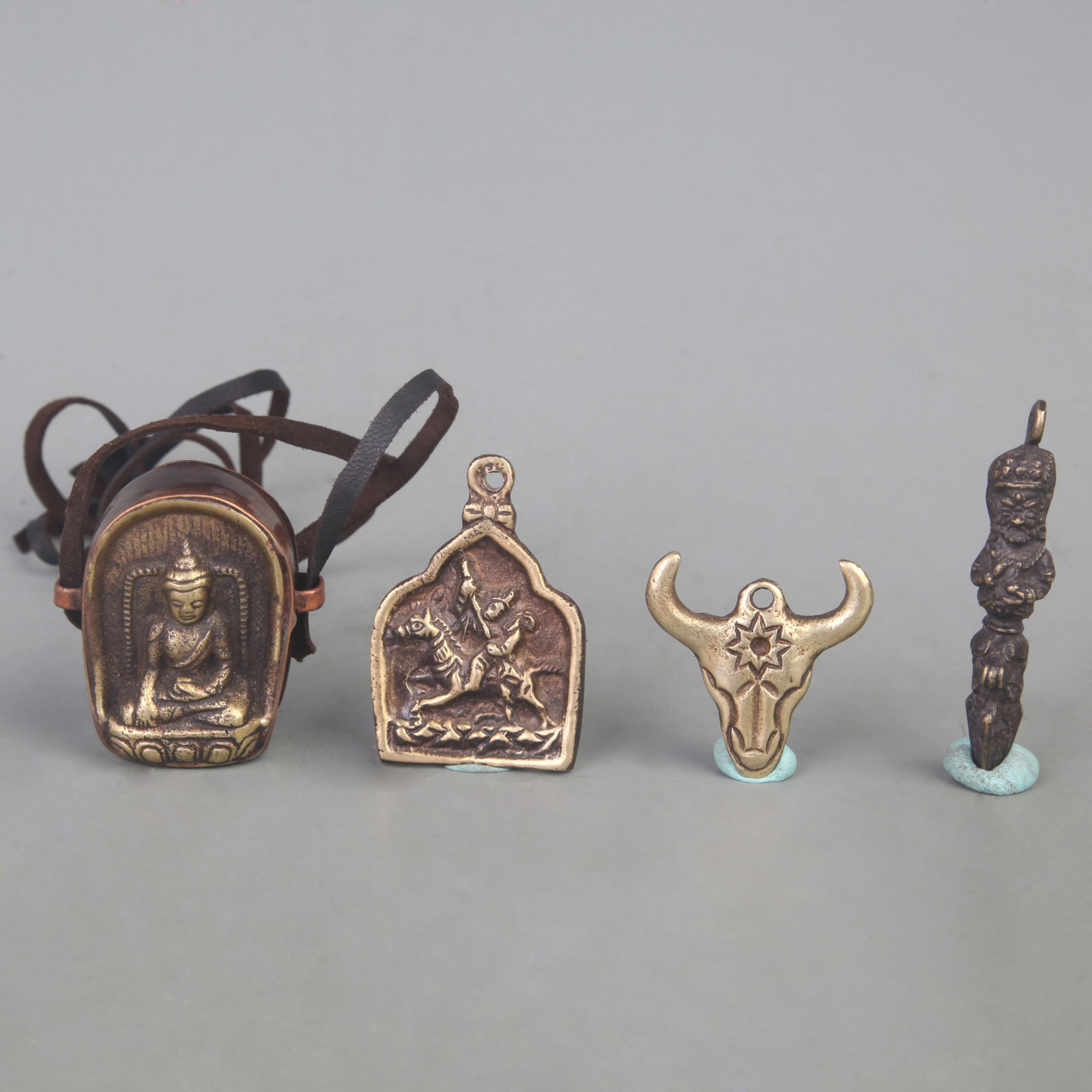 TIBETAN BUDDHIST STATUES, RITUAL IMPLEMENTS: Qing Dynasty; Long: 2.7 inch to 1.7 inch. Wooden base for display only