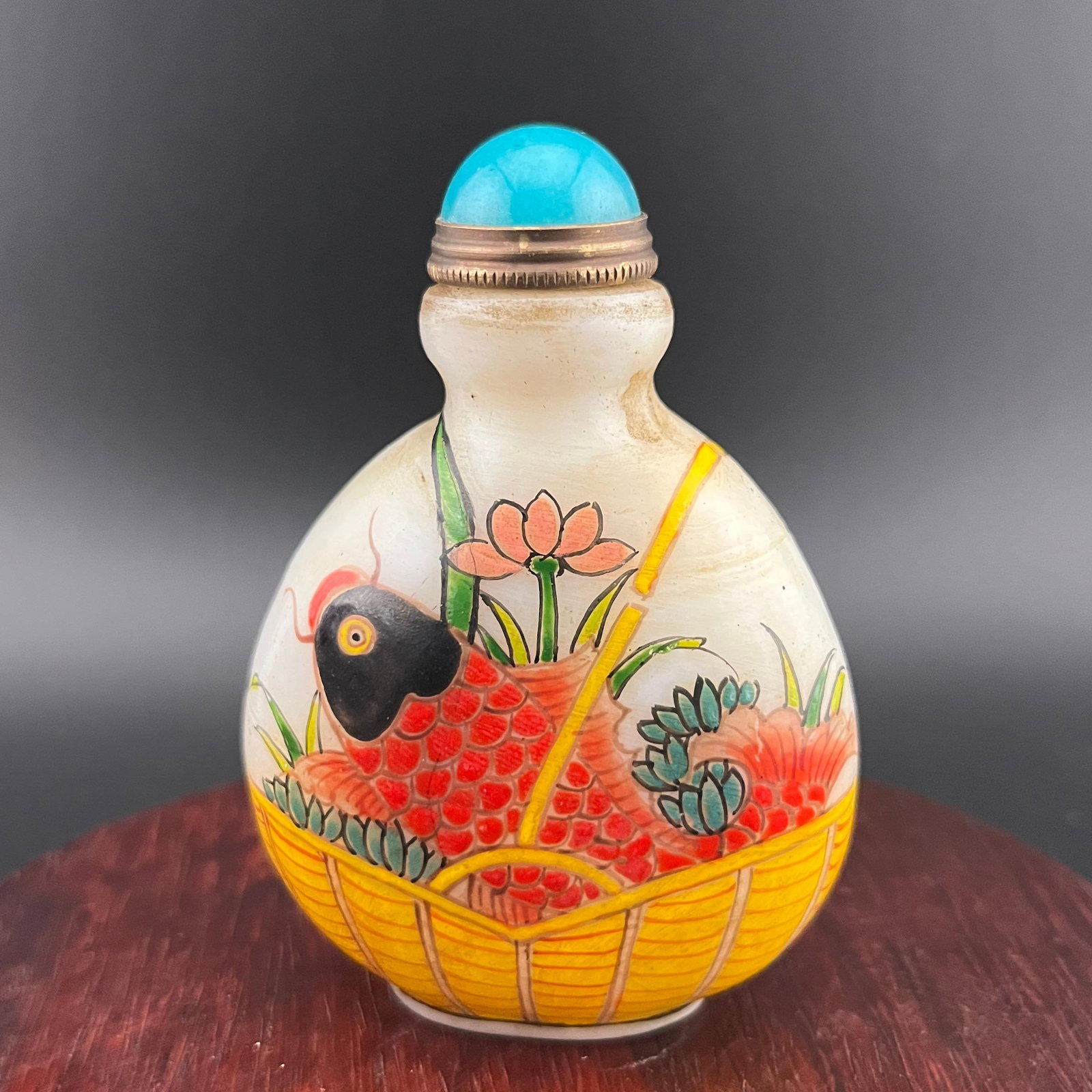 INSIDE-PAINTED GLASS SNUFF BOTTLE - 4