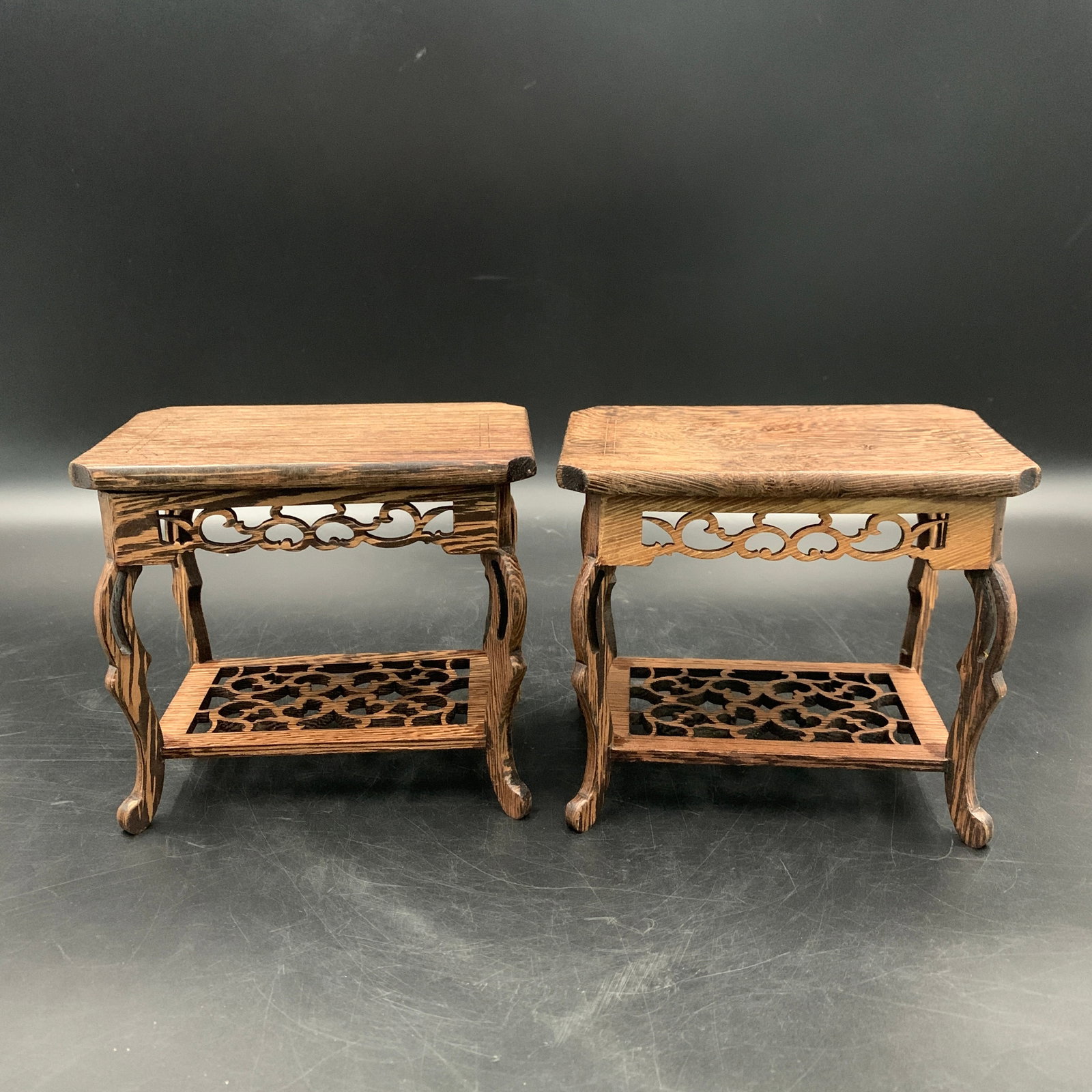 PAIR OF MINIATURE WOODEN SCHOLAR DISPLAY STAND