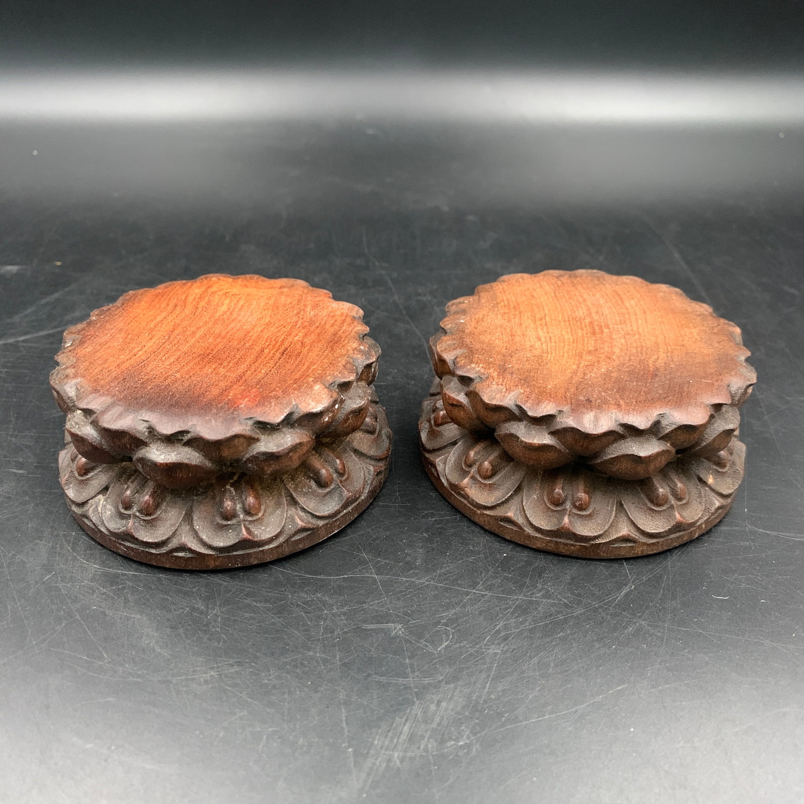 PAIR OF SQUARE MINIATURE ROSEWOOD DISPLAY PEDESTALS