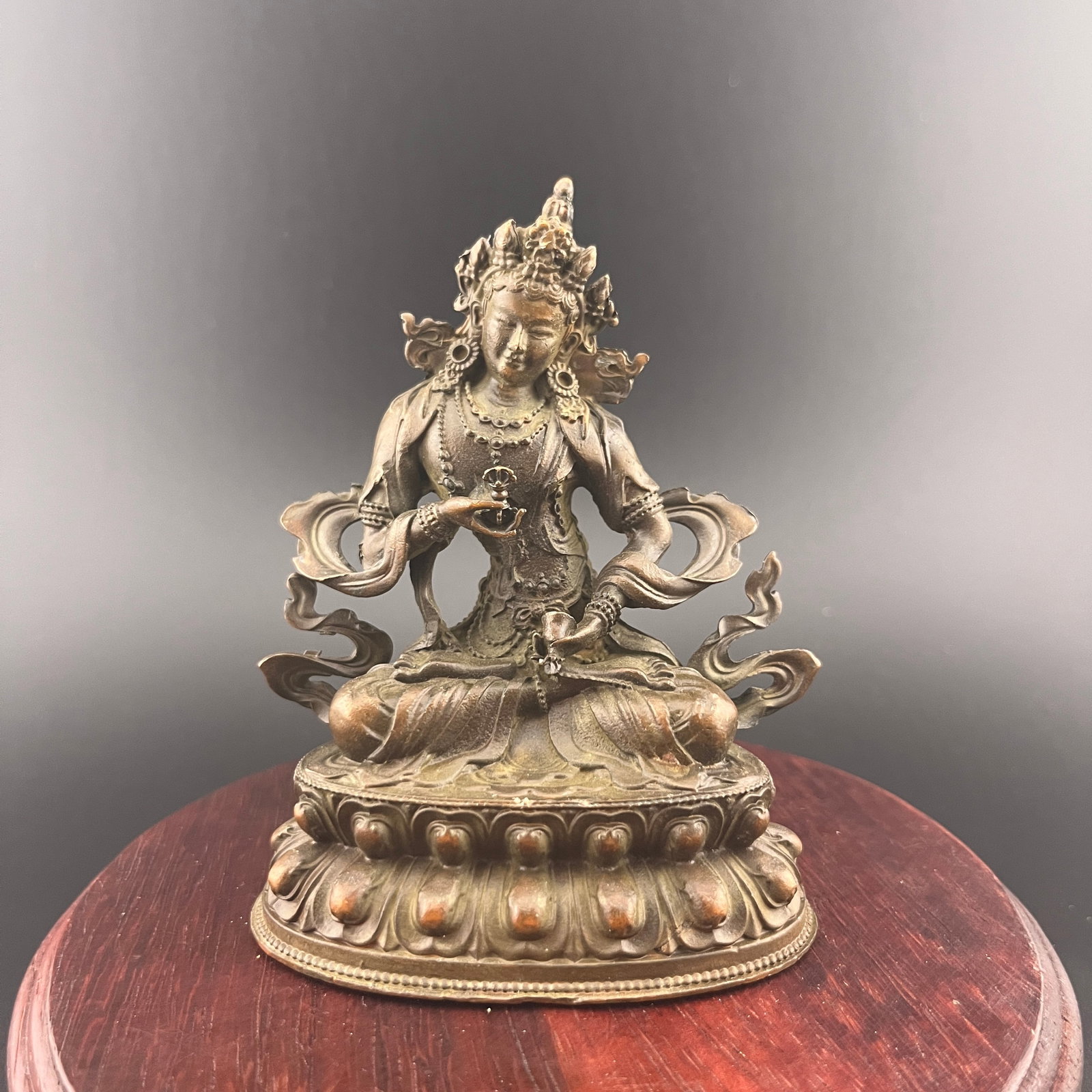 TIBETAN PATINATED BRONZE STATUE OF VAJRASATTVA