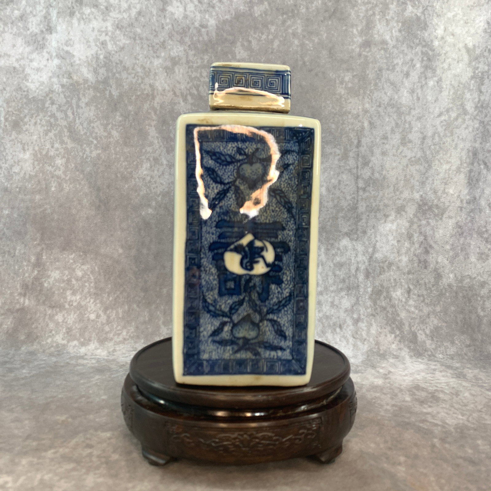 BLUE AND WHITE RECTANGULAR TEA CADDY - 2