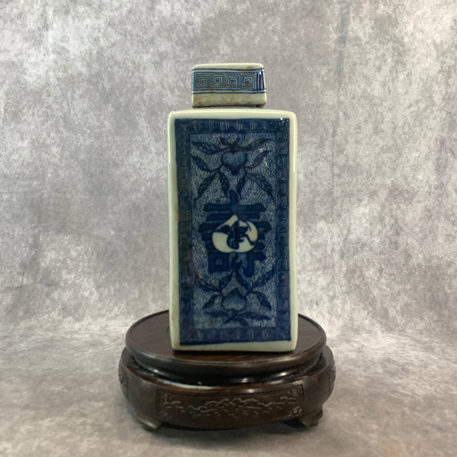 BLUE AND WHITE RECTANGULAR TEA CADDY - 5
