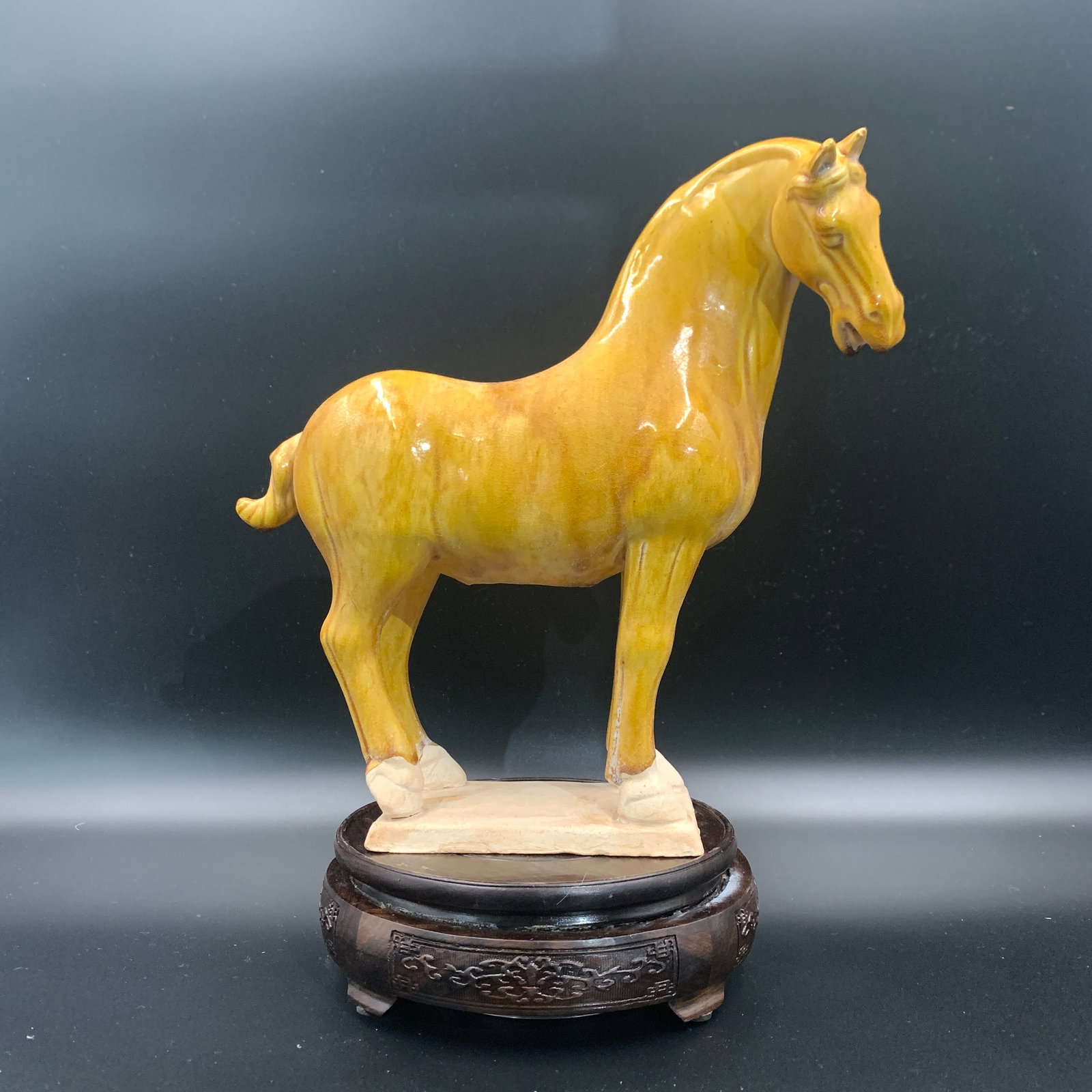 TANG-STYLE YELLOW COLOR GLAZED HORSE FIGURE