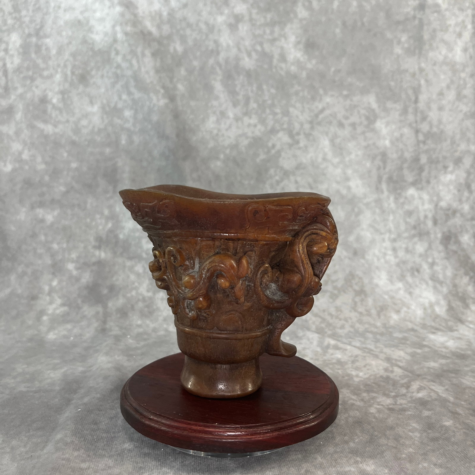 BONE CARVED HORN ARCHAISTIC LIBATION CUP - 2