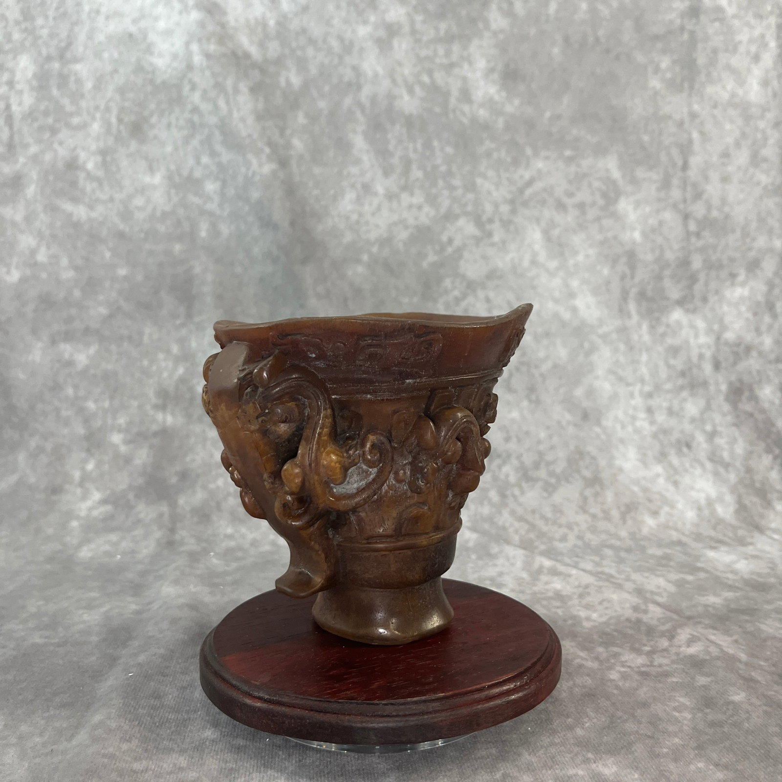 BONE CARVED HORN ARCHAISTIC LIBATION CUP - 4