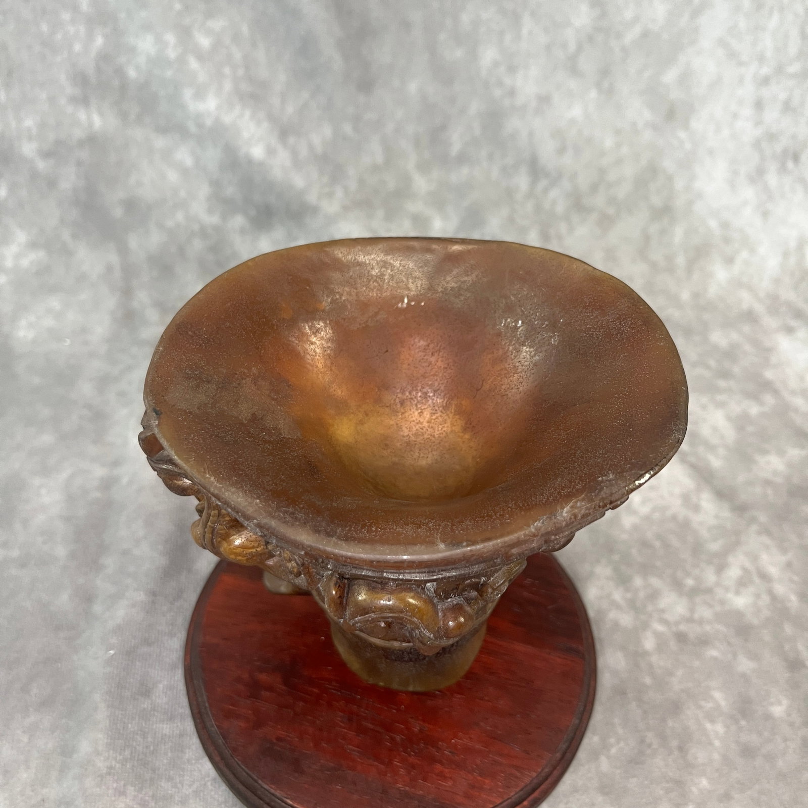 BONE CARVED HORN ARCHAISTIC LIBATION CUP - 6
