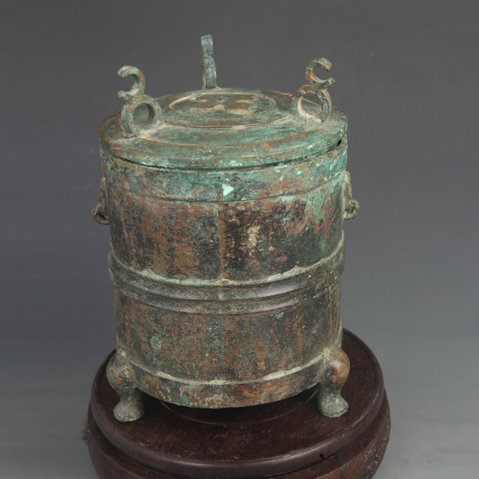 ARCHAISTIC BRONZE THREE-PHOENIX CYLINDRICAL VESSEL - 2