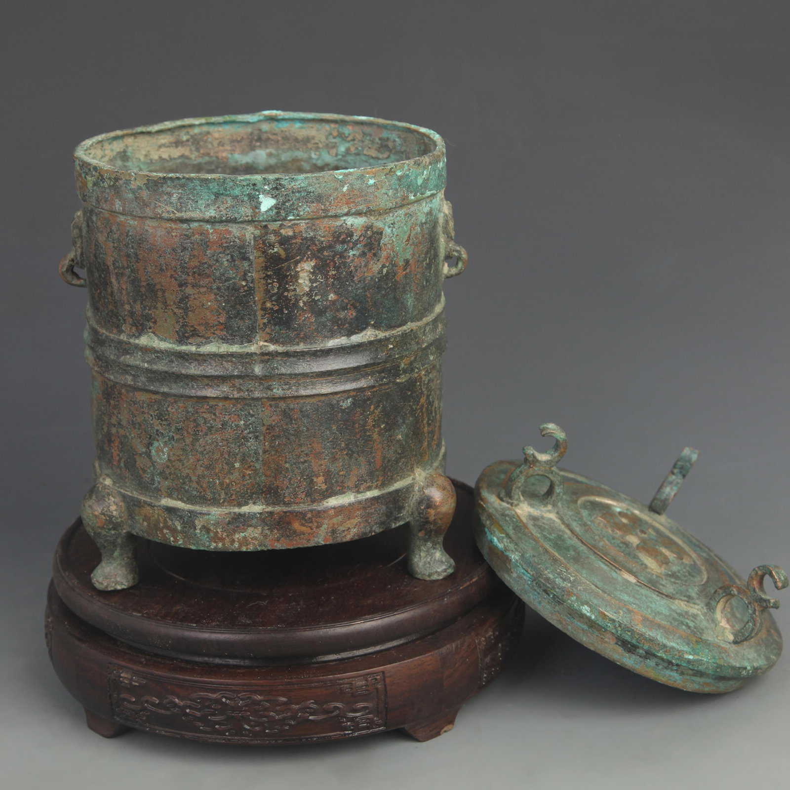 ARCHAISTIC BRONZE THREE-PHOENIX CYLINDRICAL VESSEL - 3