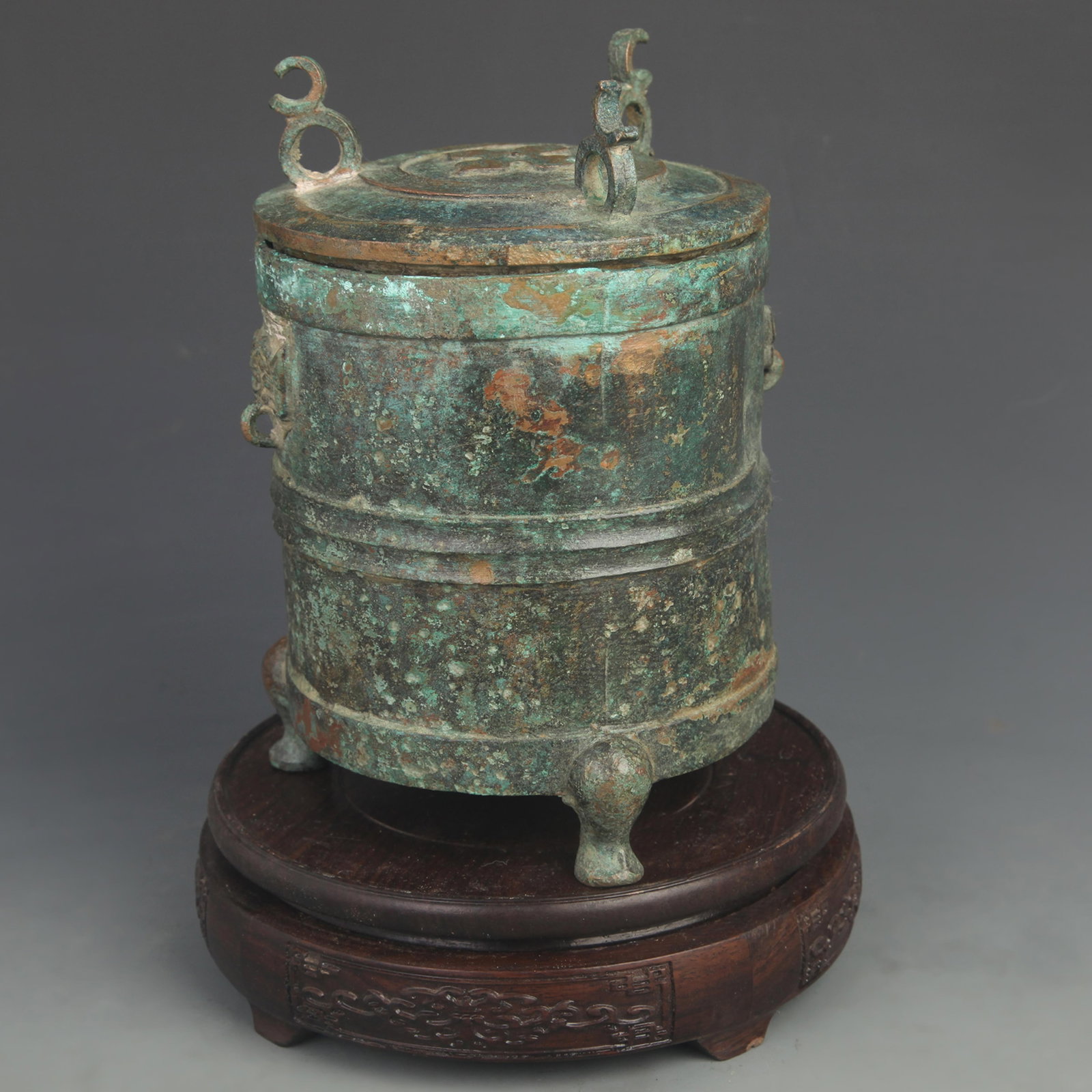 ARCHAISTIC BRONZE THREE-PHOENIX CYLINDRICAL VESSEL - 4