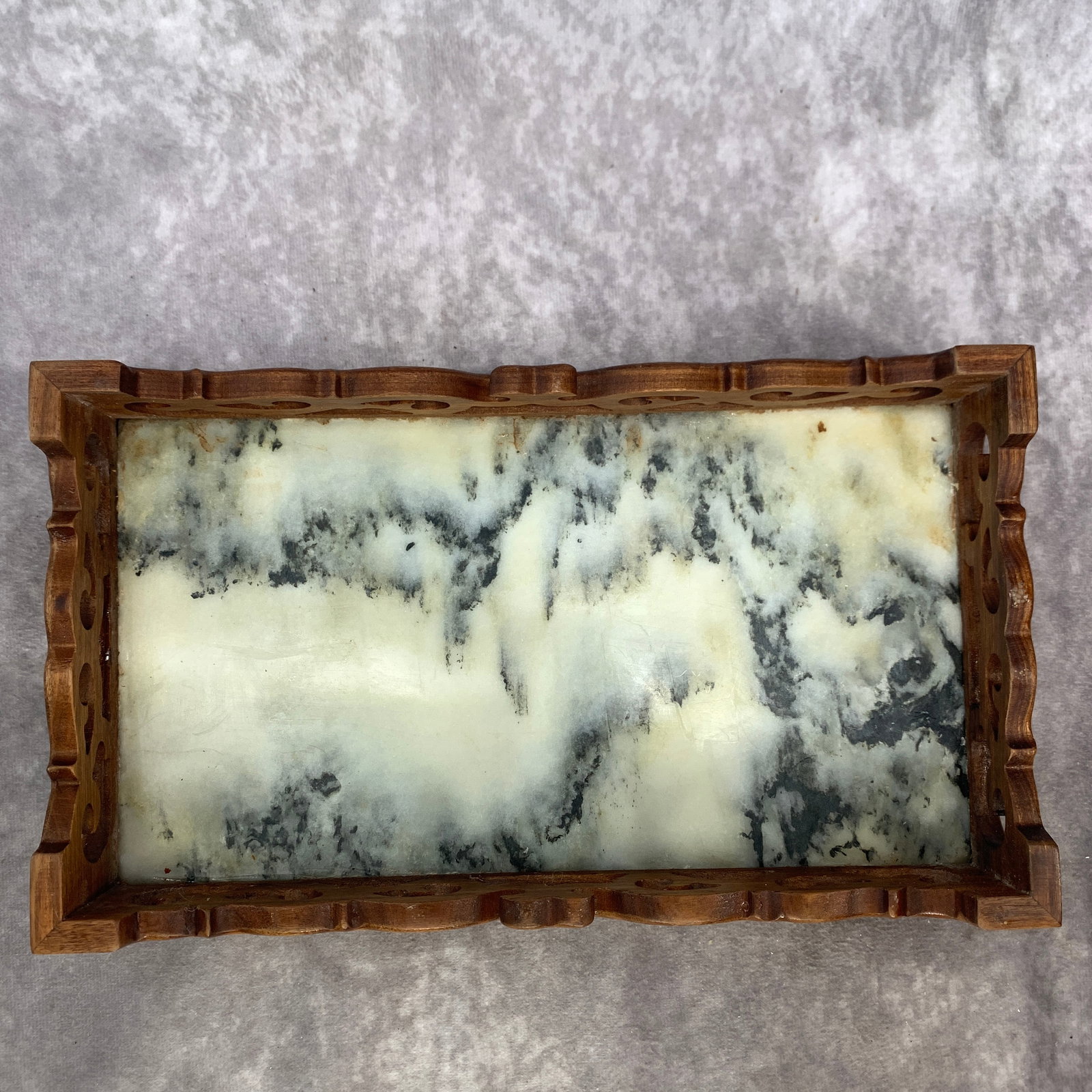 A FINE SMALL WOOD TABLE WITH MARBLE TABLE SCREEN - 6