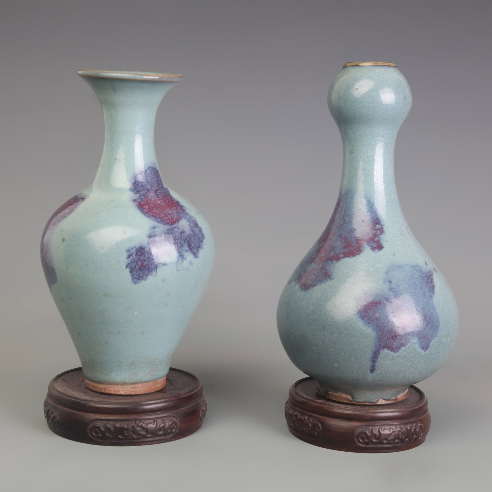 PAIR OF JUN WARE TRANSMUTATION-GLAZED VASES