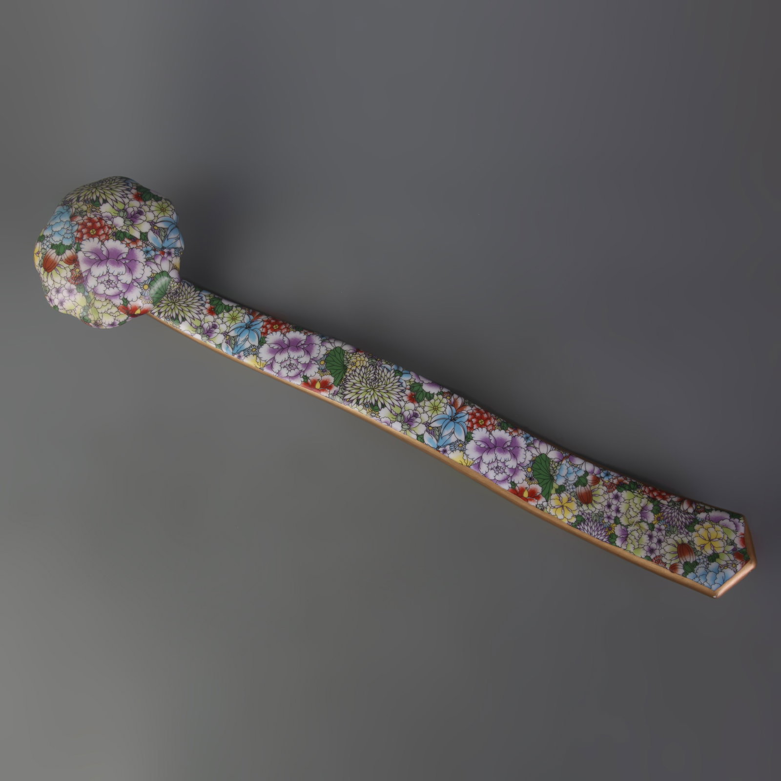 A FINE PAINTED ENAMEL PORCELAIN RUYI SCEPTER: Qing Dynasty Qian Long Period; Long: 18.2 inch. Wooden base for display only