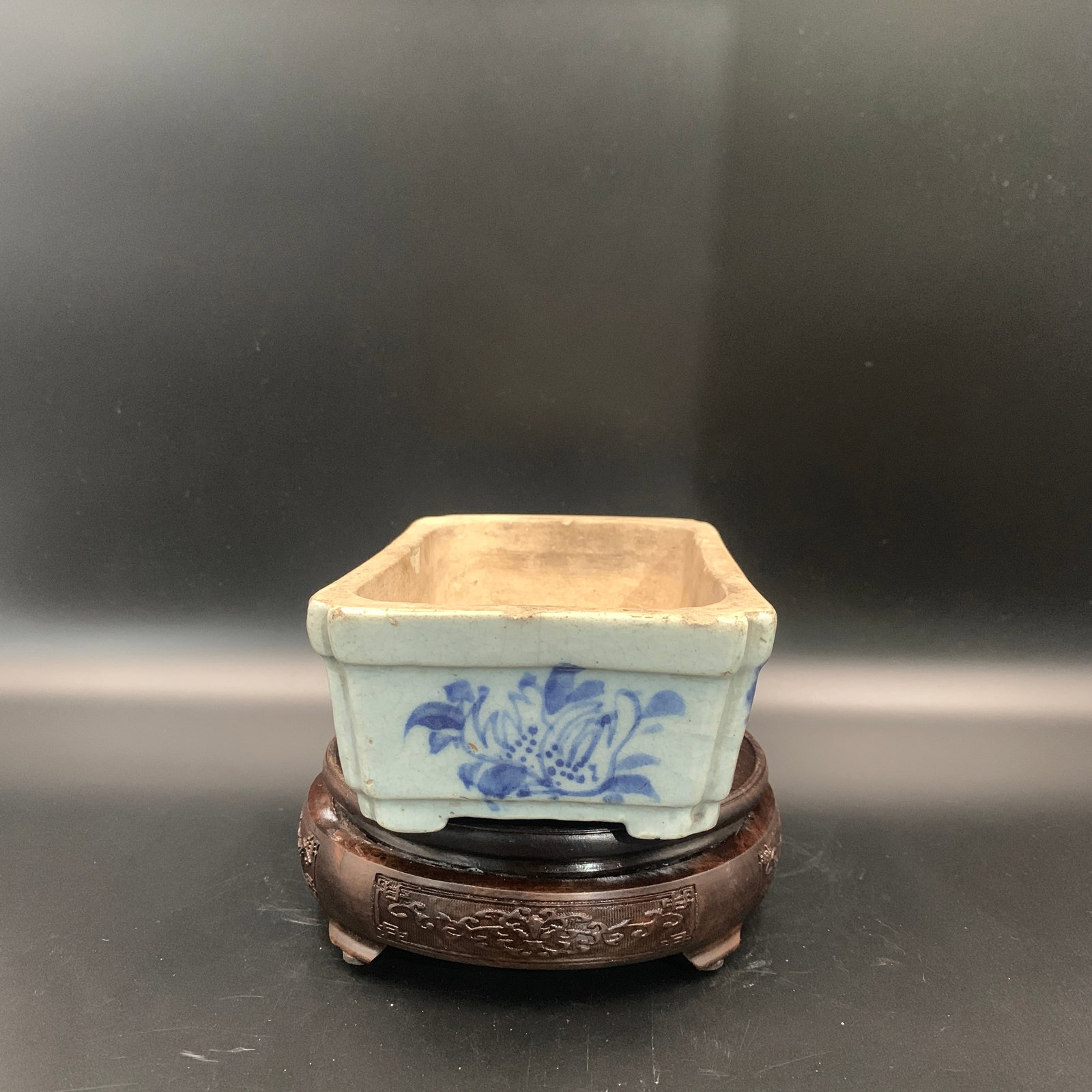 BLUE AND WHITE RECTANGULAR BONSAI PORCELAIN PLANTER - 2