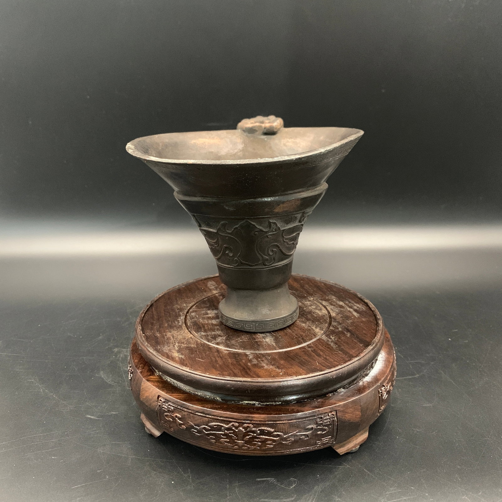 A FINE BRONZE LIBATION WINE SERVERS - 5