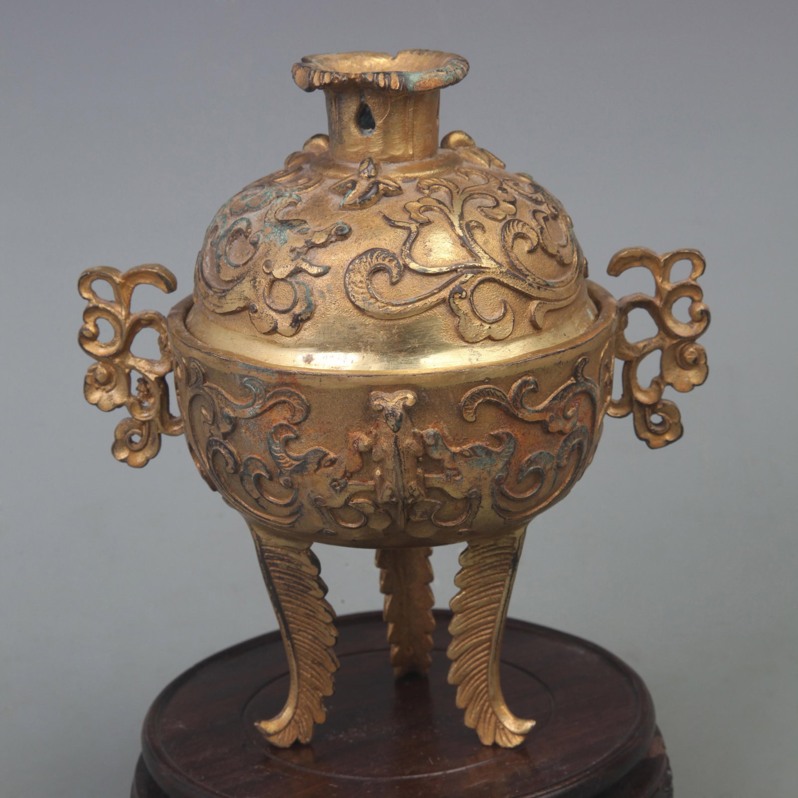 GILDED BRONZE THREE-LEGGED INCENSE BURNER