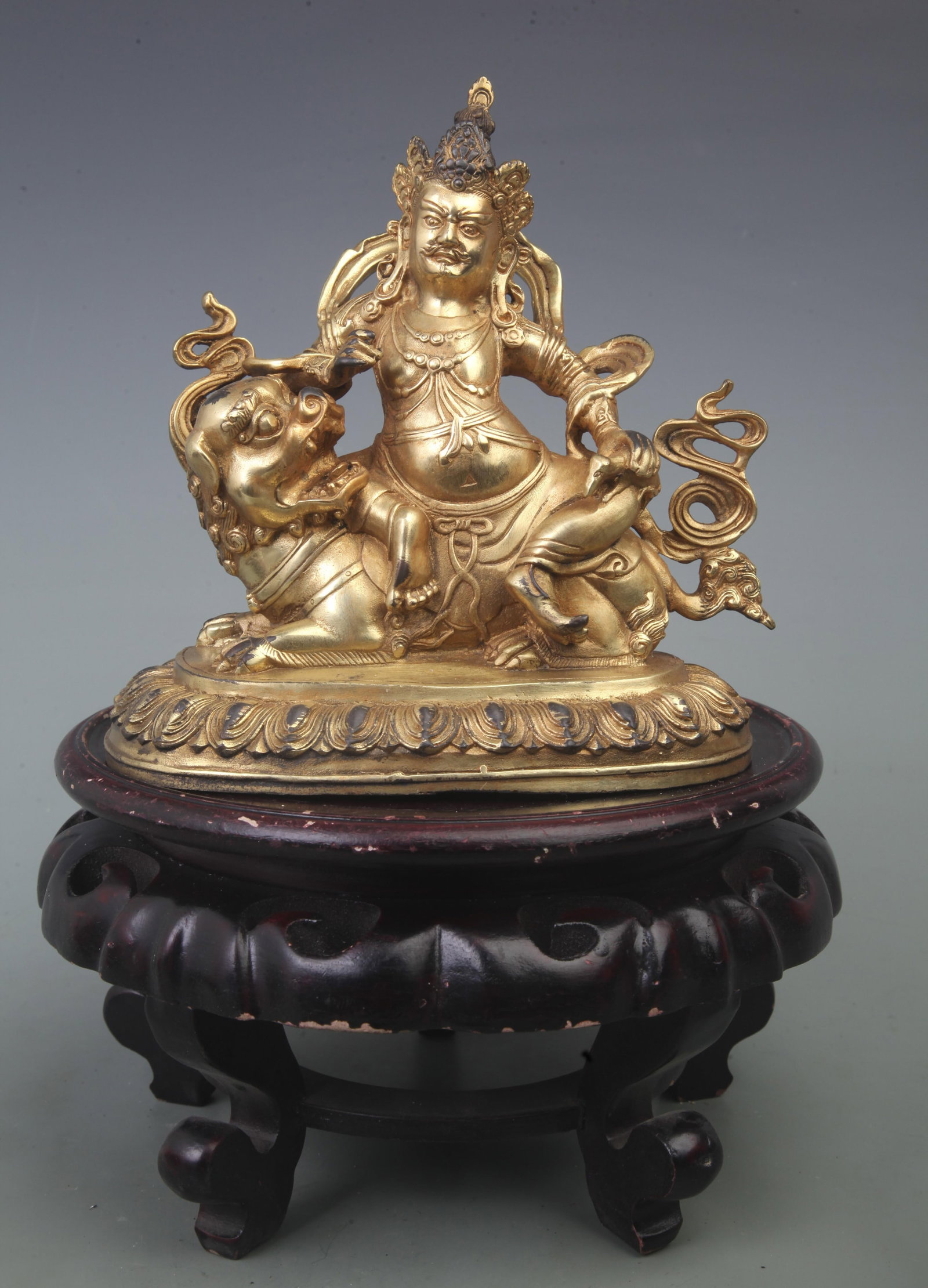 A FINE GILT BRONZE HAI BAO TIAN WANG BUDDHA STATUE: Ming Dynasty Style; Diameter: 7.2 inch; High: 7.9 inch; . Wooden base for display only