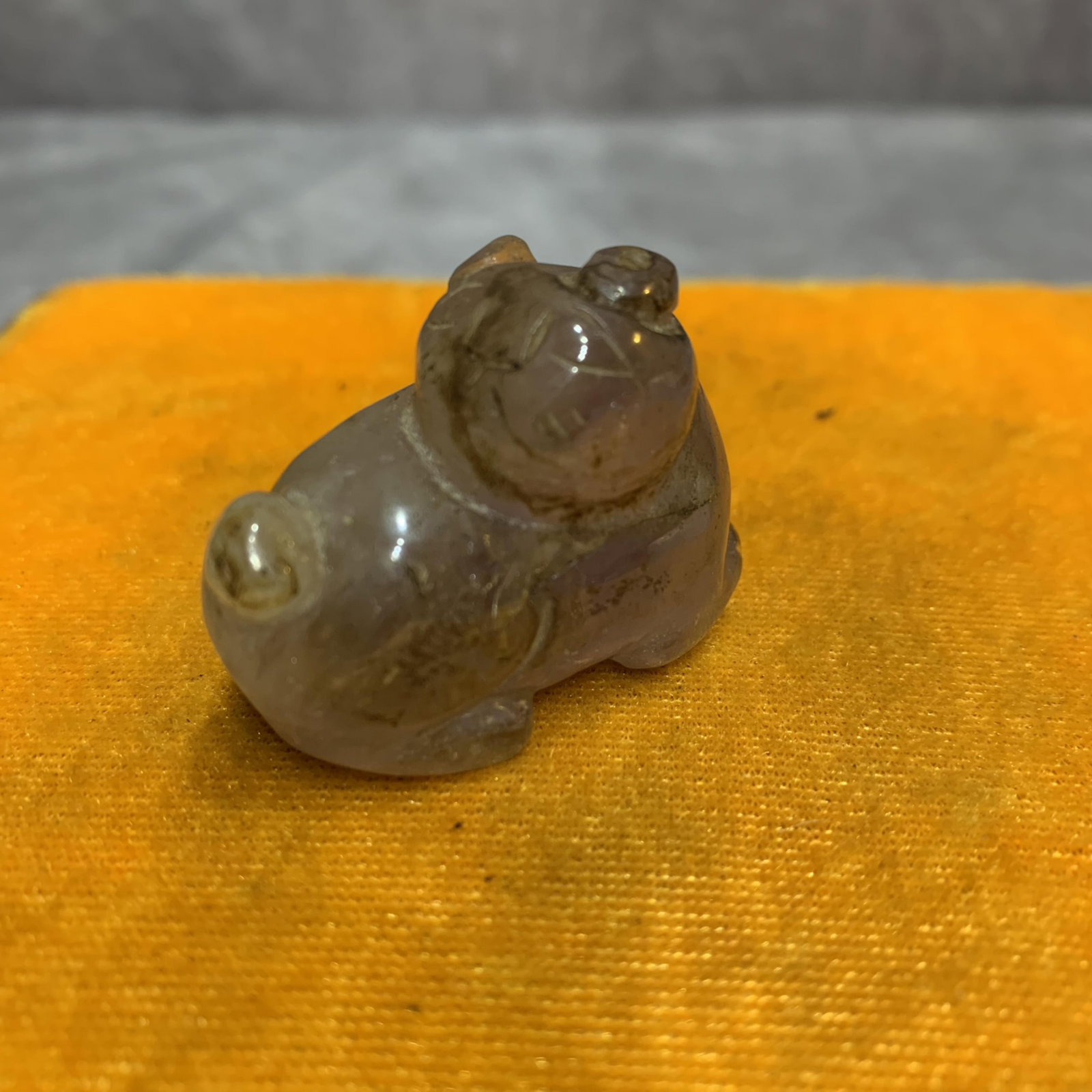 A FINE SMALL CRYSTAL MADE LION FIGURE: Modern; Long: 1.7 inch; Width: 0.8 inch; High: 1.3 inch; . Wooden base for display only
