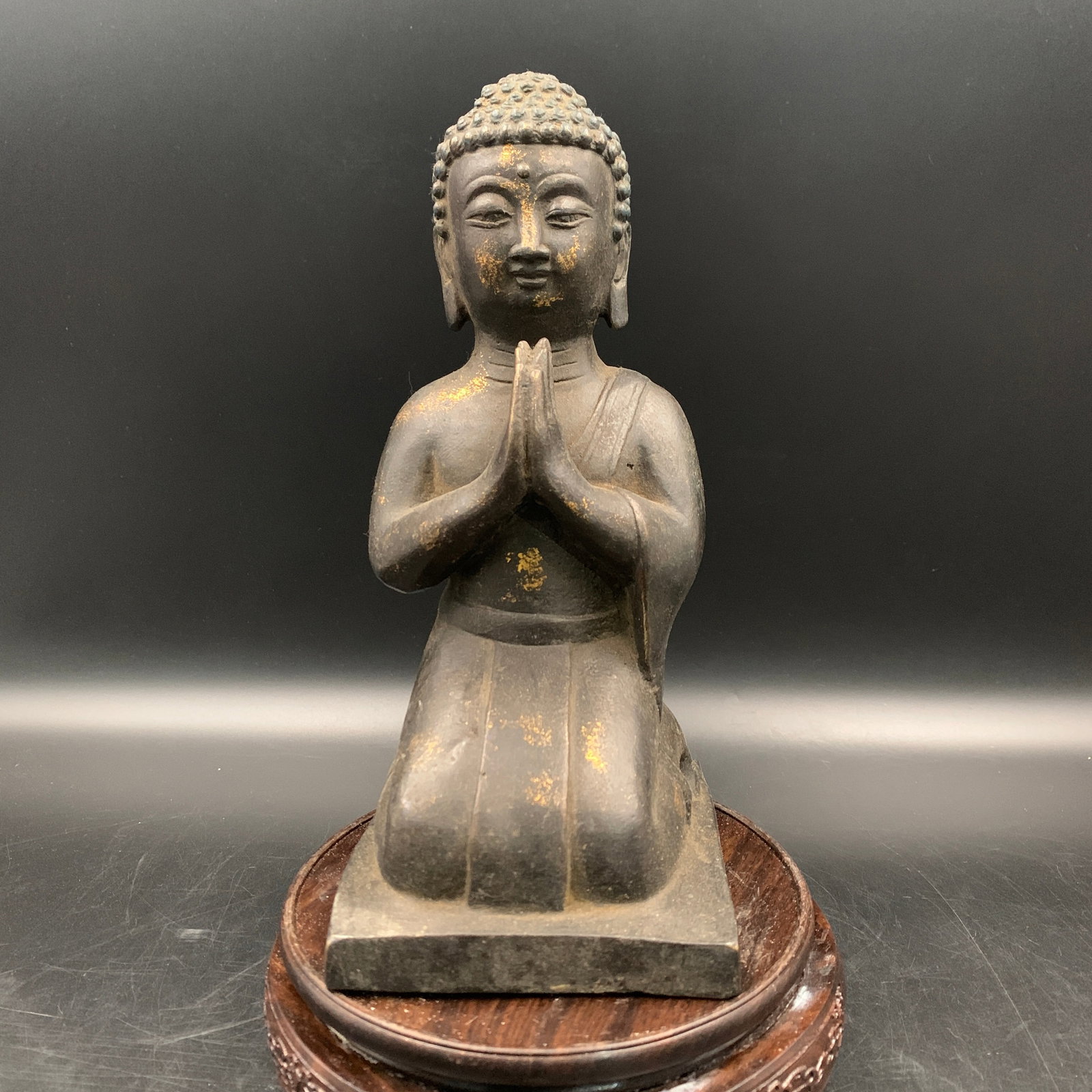 GILT BRONZE KNEELING BUDDHIST MONK