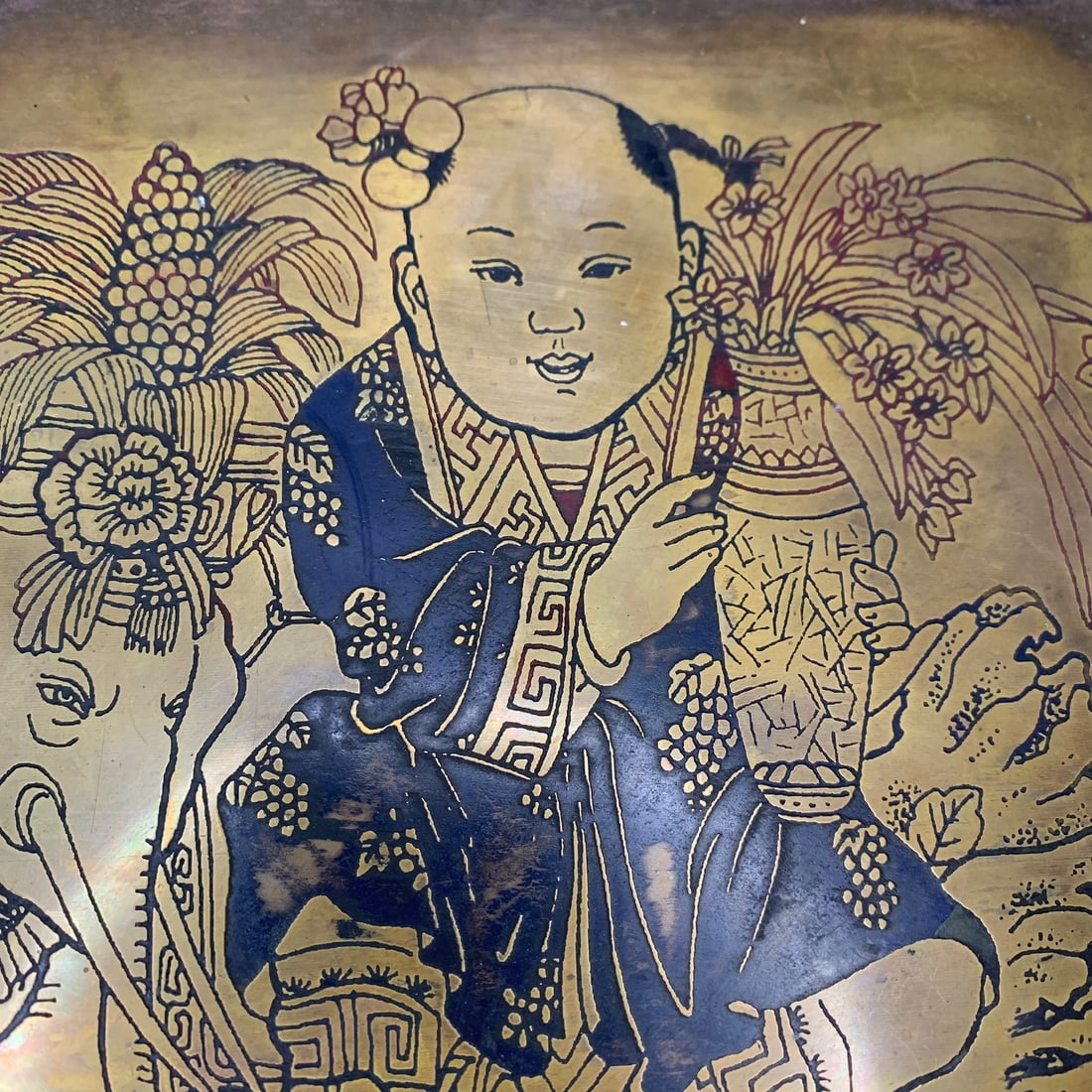 A FINE BOY CARVING BOY PATTERN BRONZE PLATE - 2