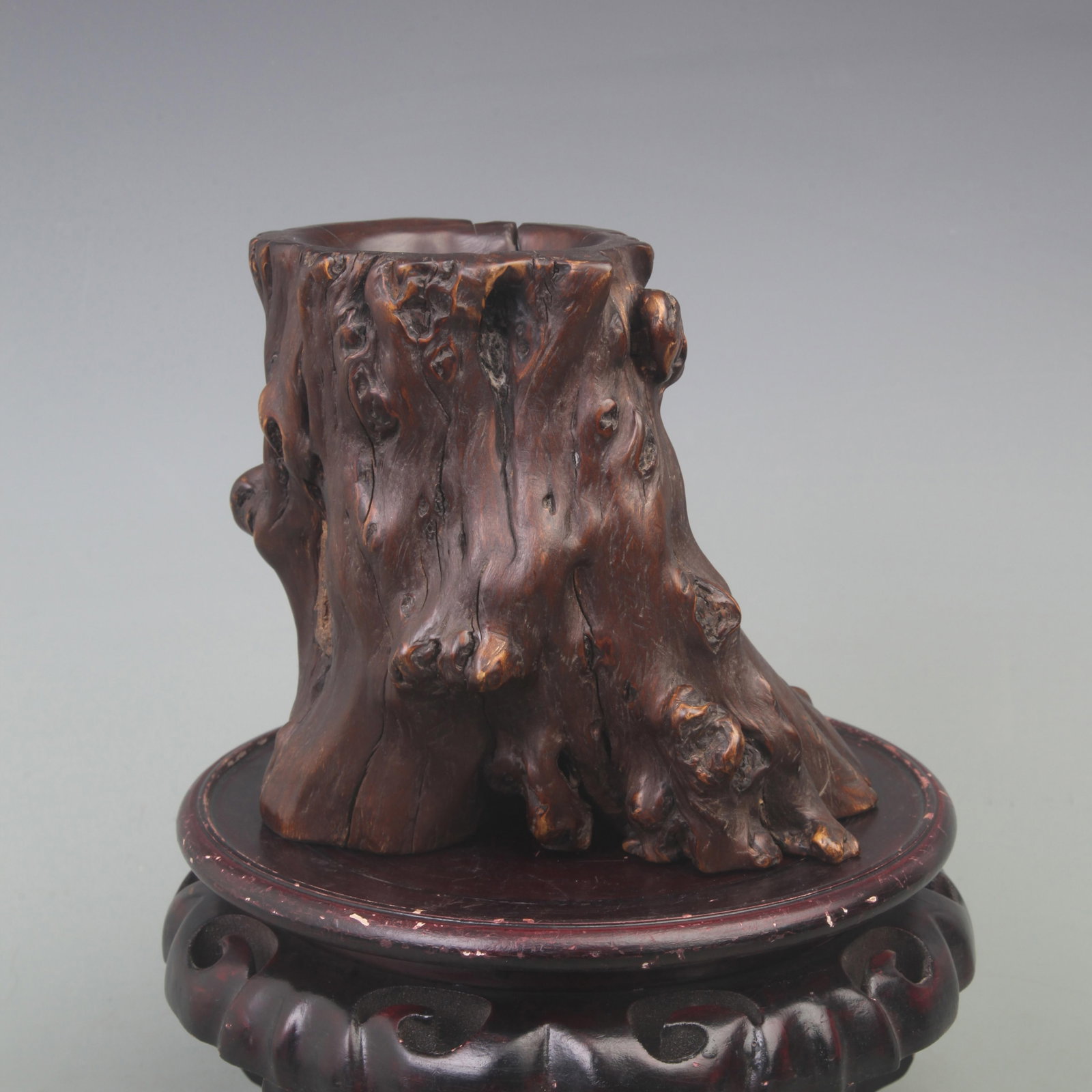 AN OLD REDWOOD ROOT MADE PEN HOLDER