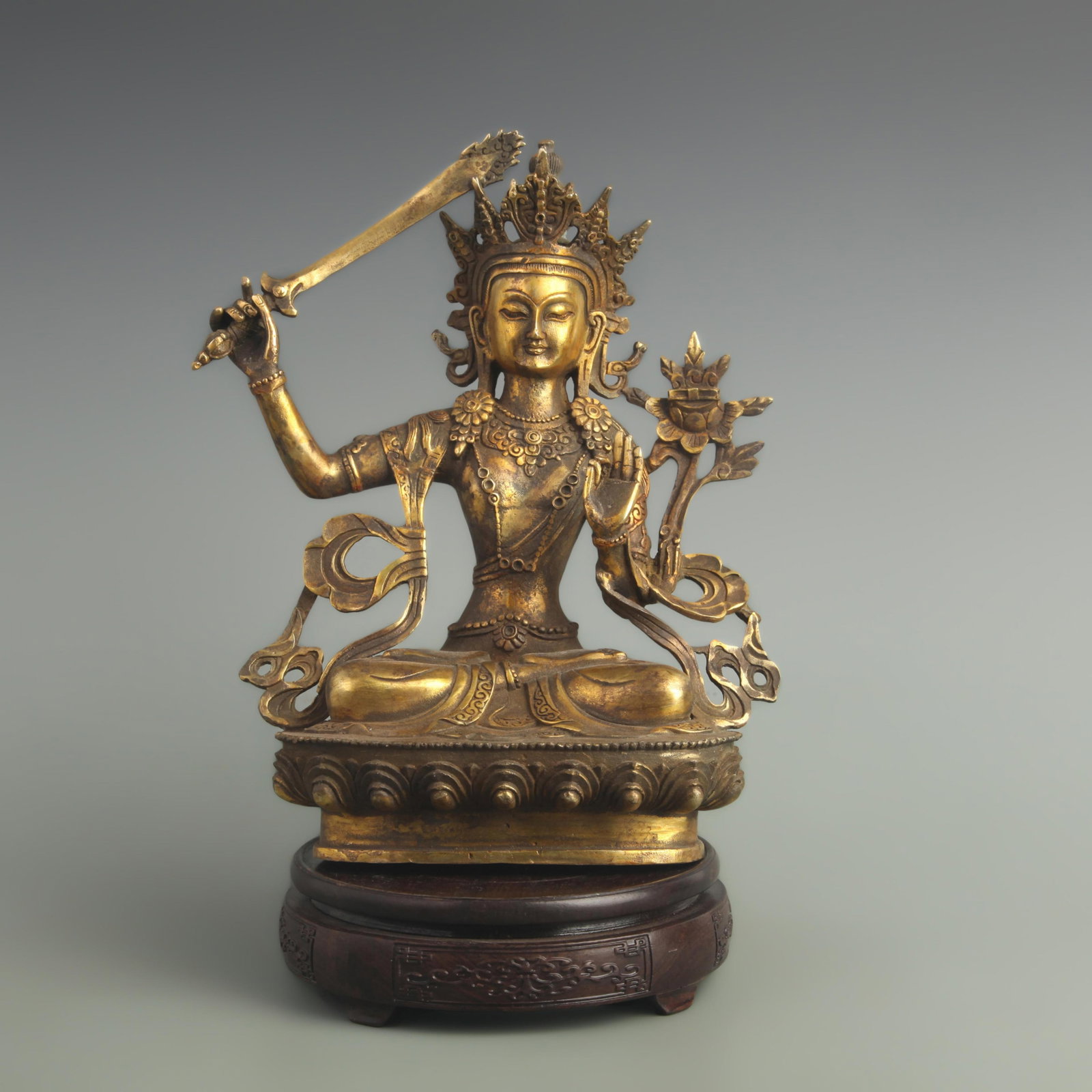 BRONZE GILT STATUE OF MANJUSHRI BODHISATTVA