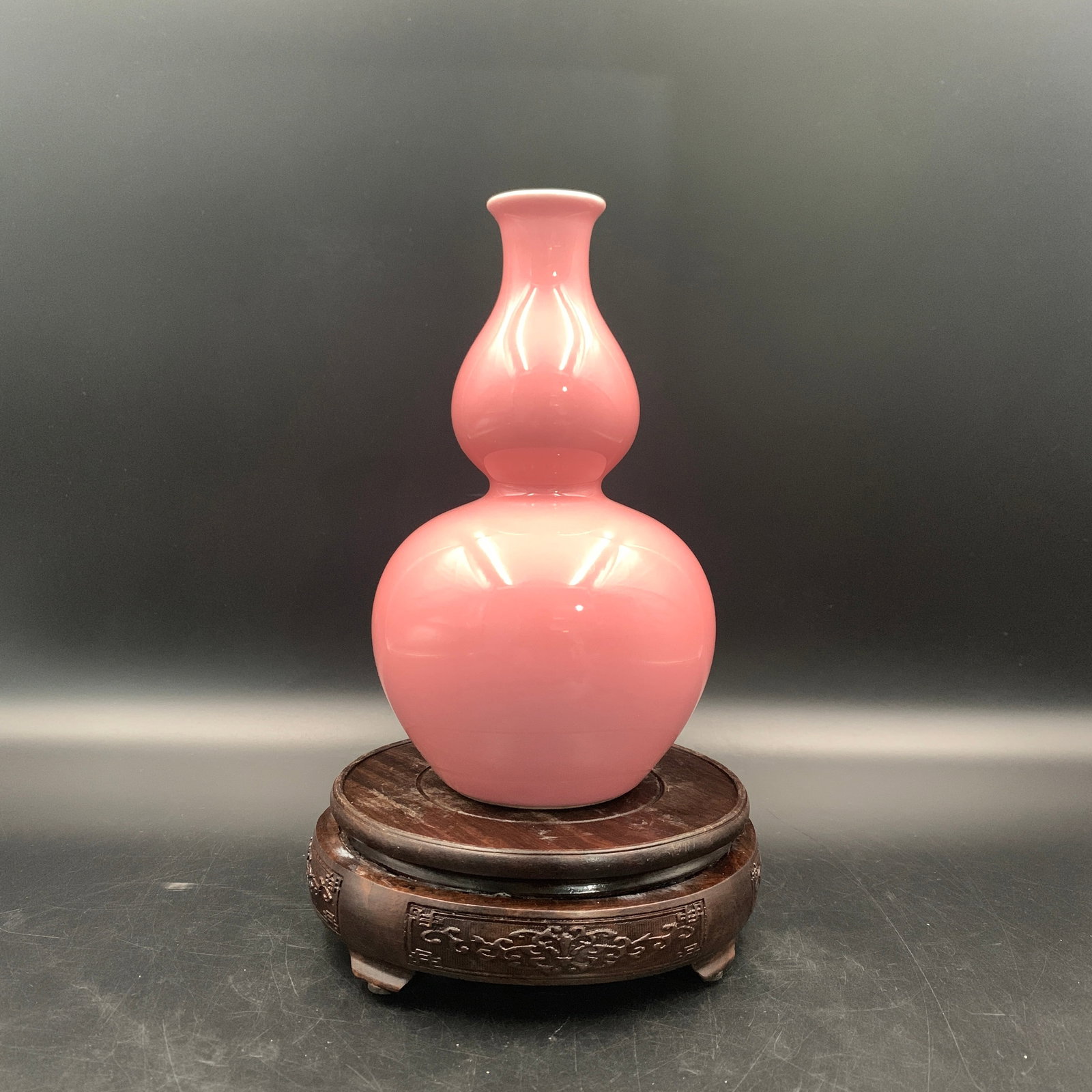 PEACHBLOOM COLOR GALZED DOUBLE-GOURD PORCELAIN VASE