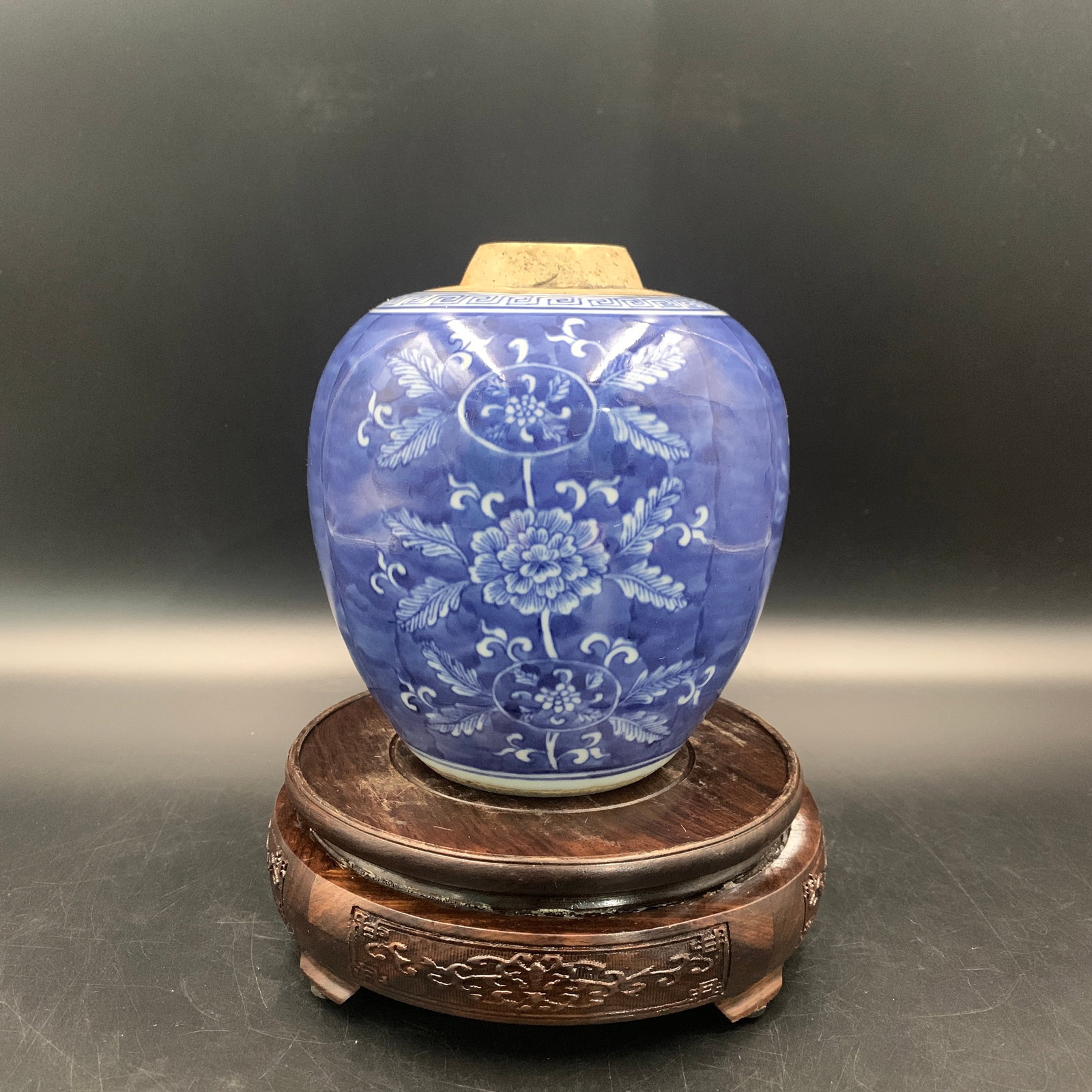 POWDER BLUE COLOR FLORAL PATTERN PORCELAIN GINGER JAR