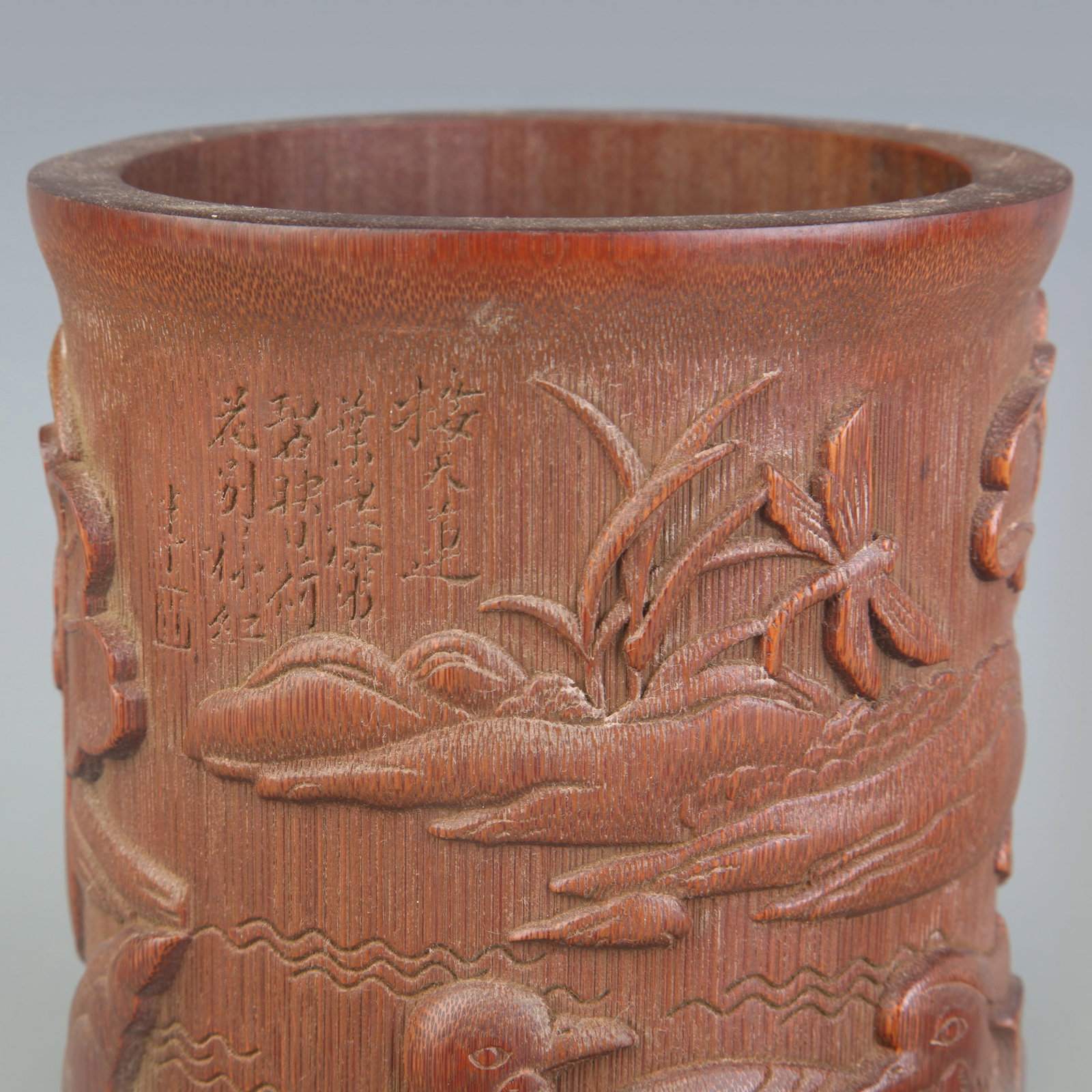 A CARVED BAMBOO BRUSH POT - 5