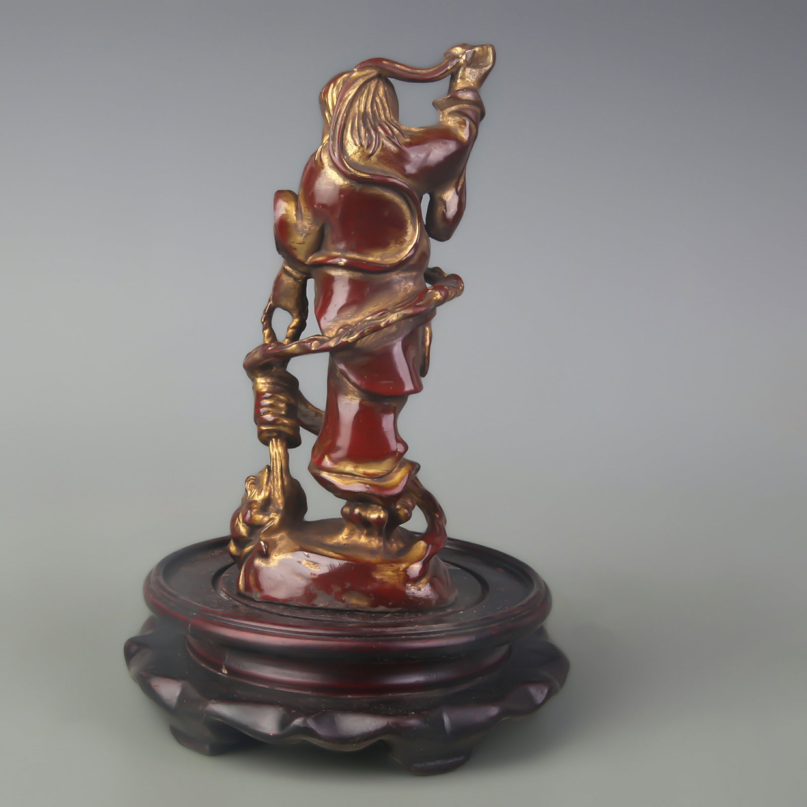 A GILT BRONZE ELDERLY SCHOLAR FIGURE - 4