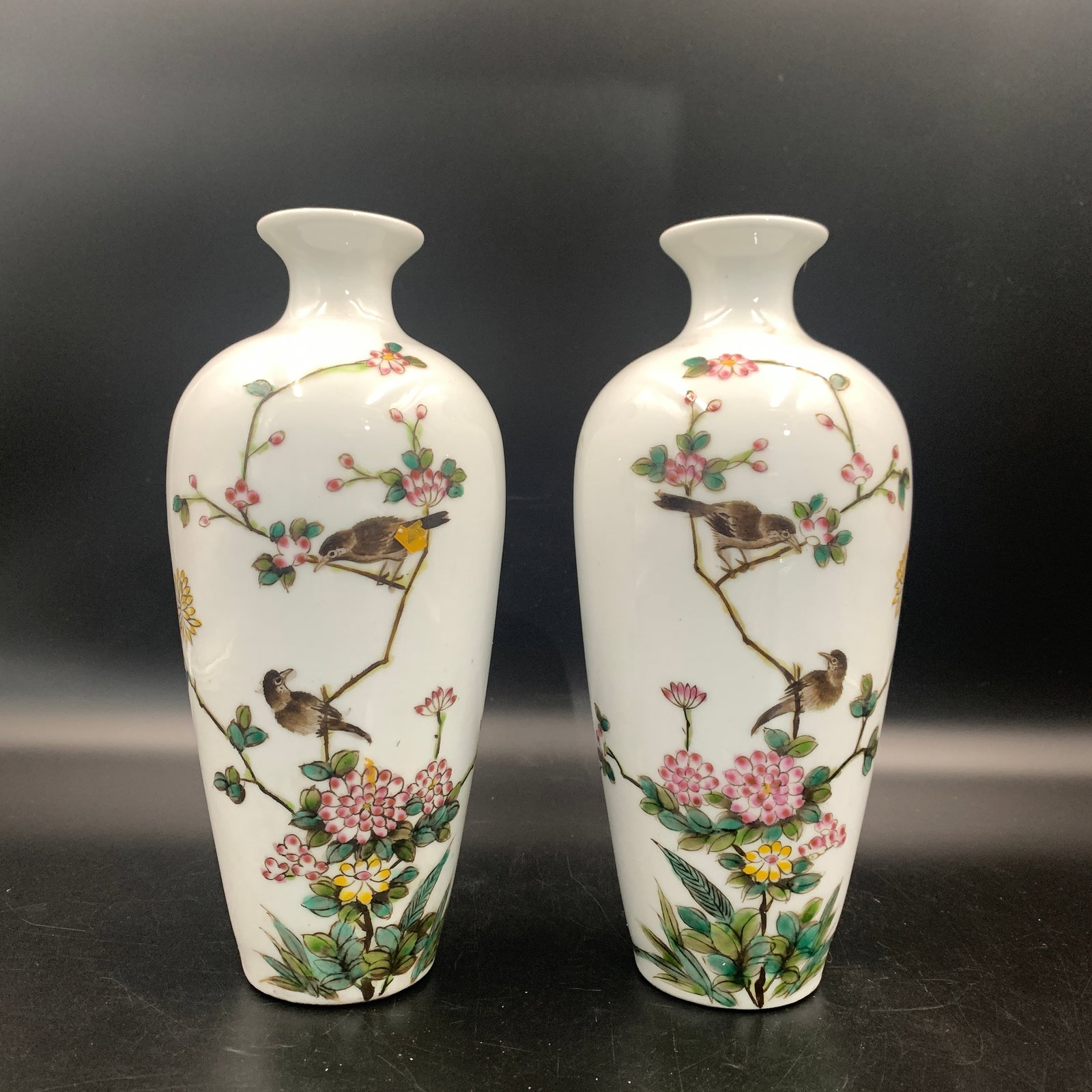 PAIR OF FAMILLE ROSE "BIRDS AND PEONIES" PORCELAIN VASES