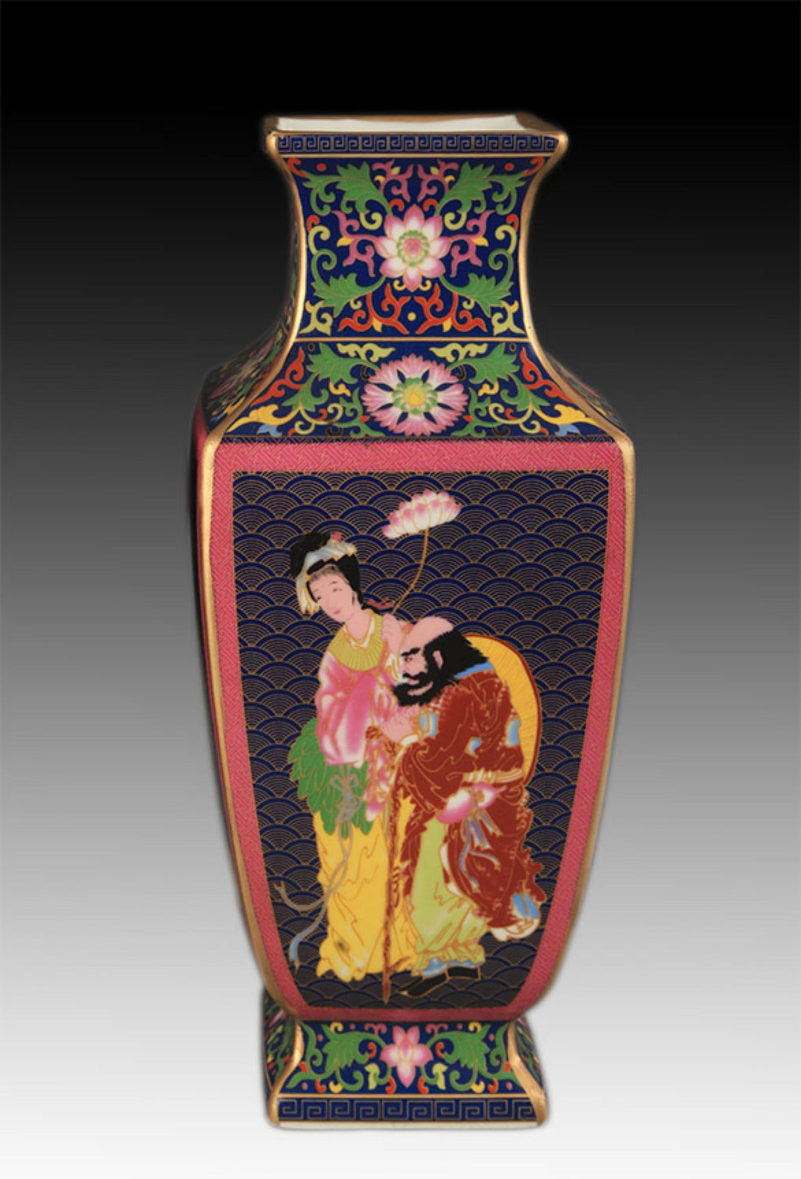 ENAMEL COLOR CHARACTER PATTERN PORCELAIN VASE: Qing Dynasty Yong Zheng Period; High: 12.00 inch; Width: 4.75 inch; . Wooden base for display only