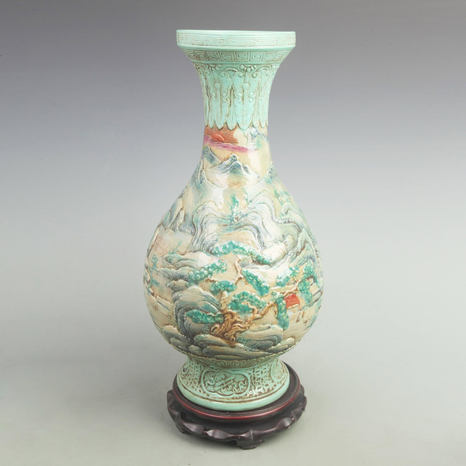 FAMILLE ROSE LANDSCAPING CARVING PORCELAIN VASE