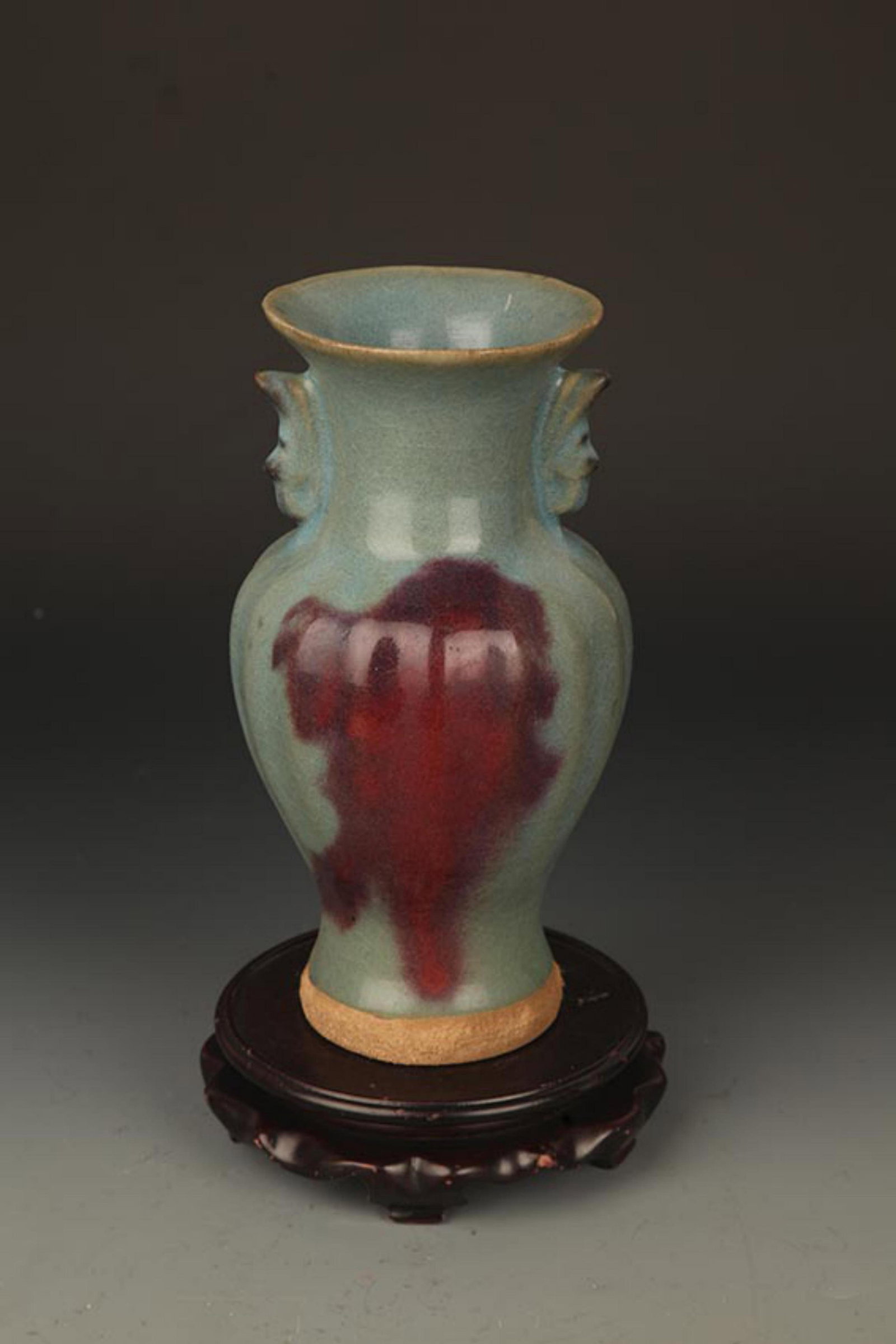 A JUN KILN DOUBLE EAR MELON SHAPE JAR