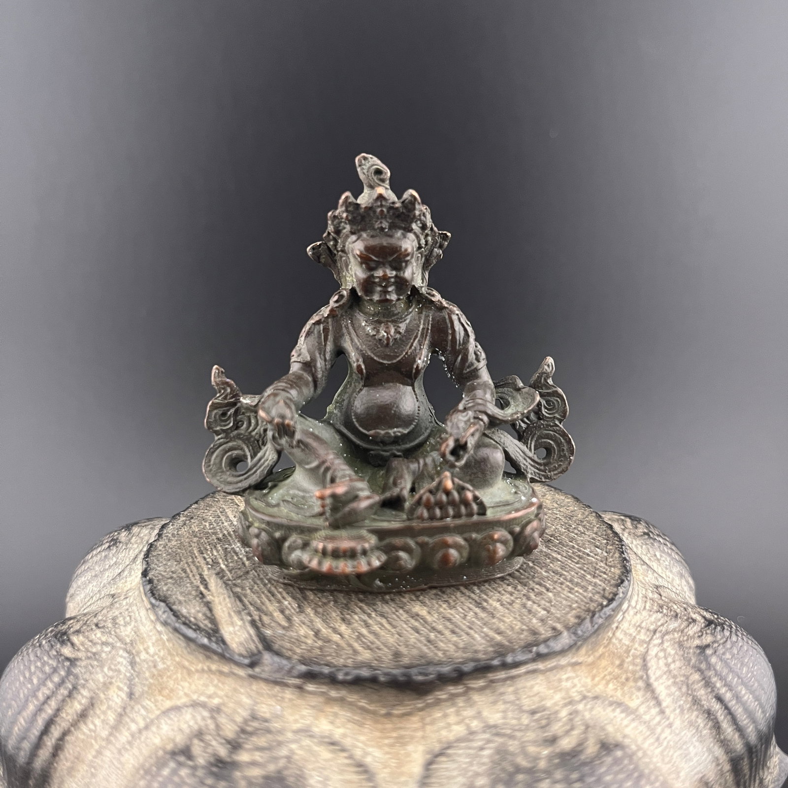 TIBETAN MINIATURE BRONZE STATUE OF JAMBHALA