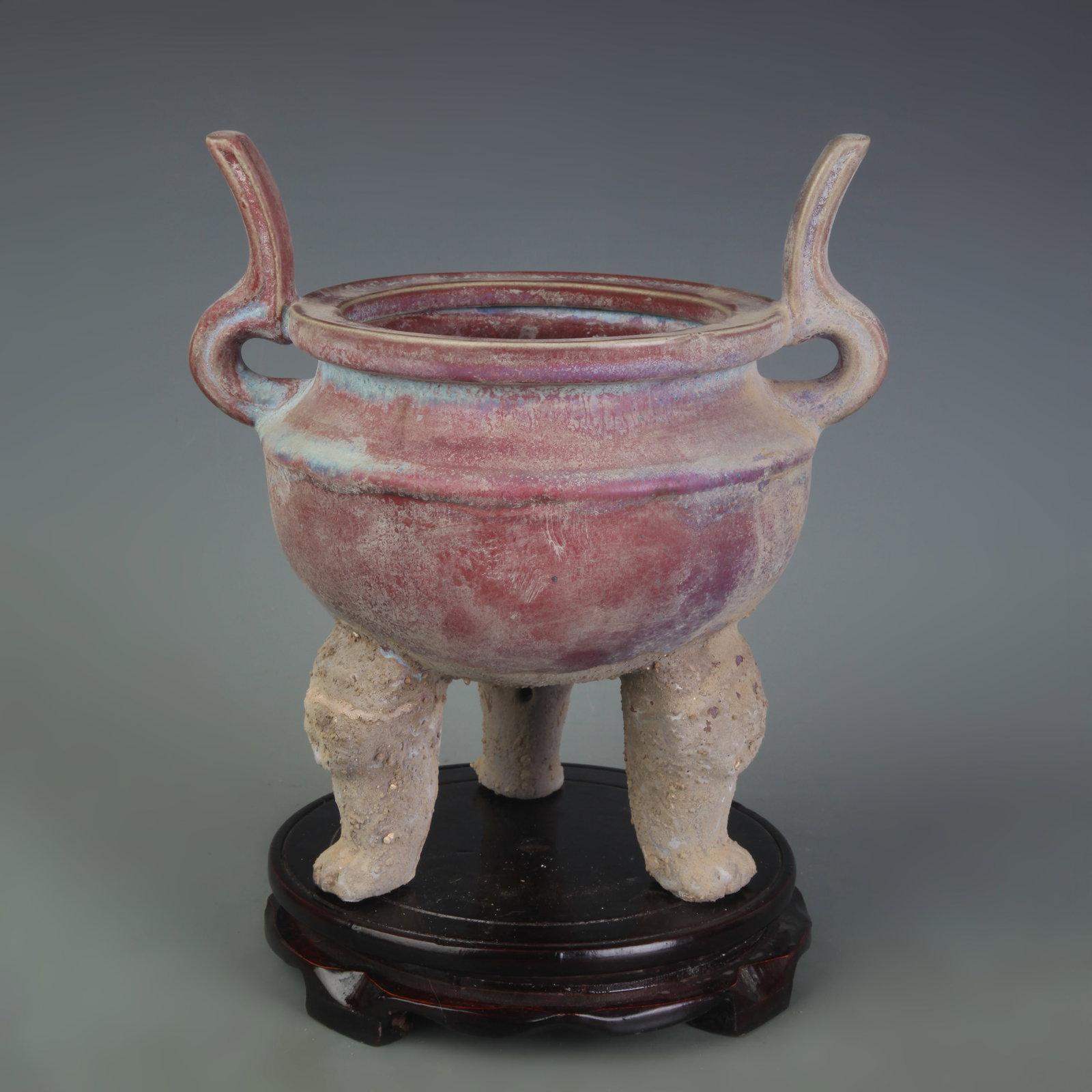 JUN-GLAZED TRIPOD CENSER WITH OPEN HANDLES