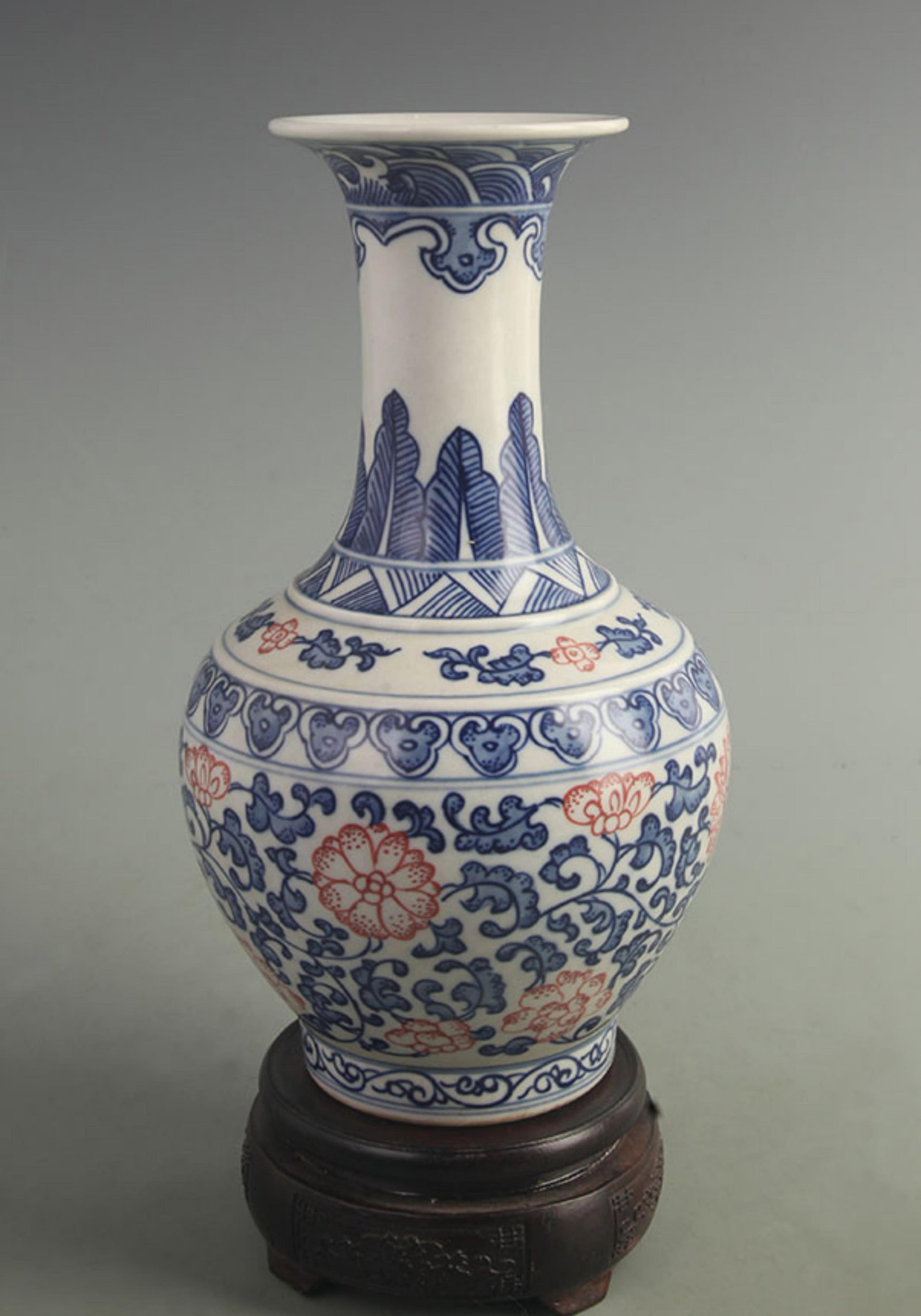 BLUE-AND-WHITE WITH UNDERGLAZE RED SCROLL LOTUS APPRECIATION VASE