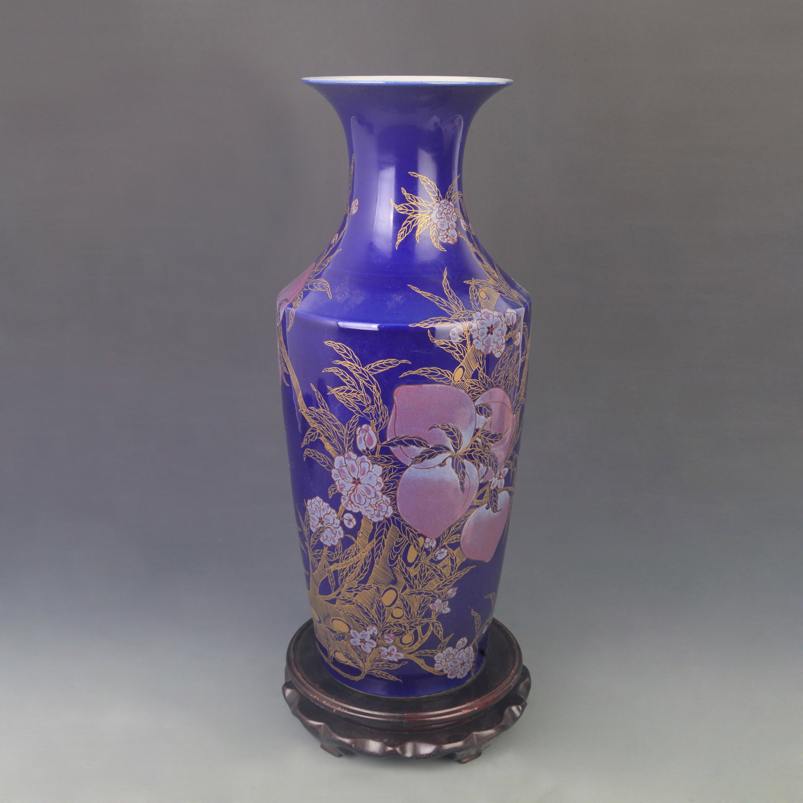 BLUE COLOR GLAZE PORCELAIN VASE WITH GILDED LONGEVITY PATTERN