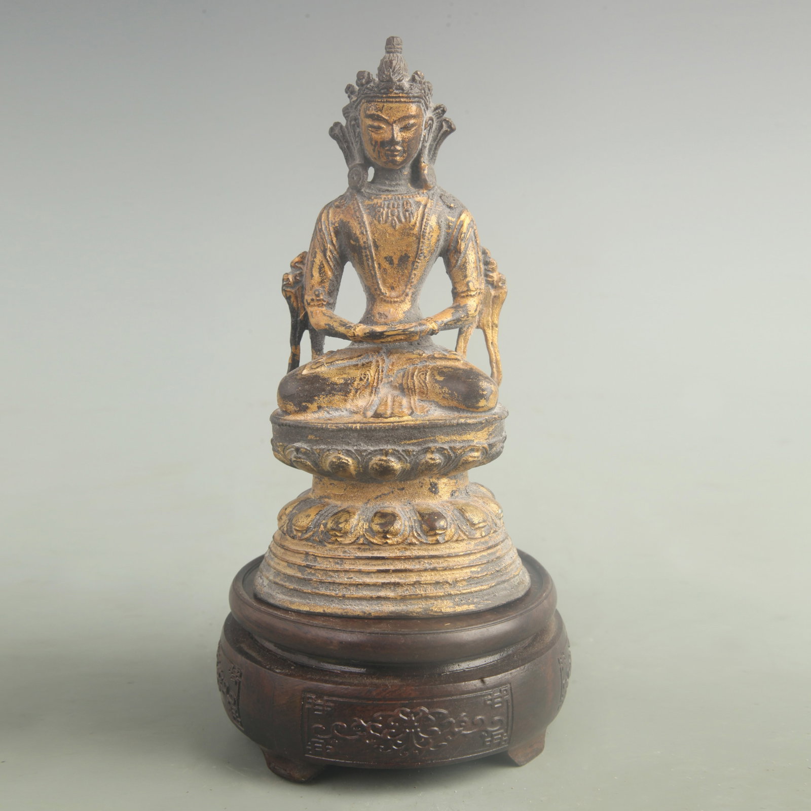 A FINE GILT BRONZE MANJUSHRI BODHISATTVA STATUE